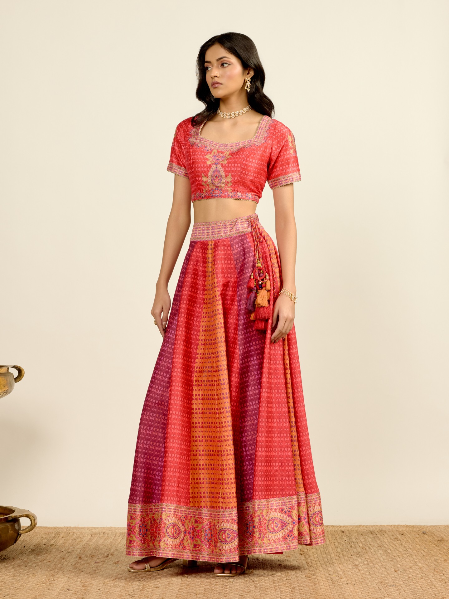 Red Printed Lehenga