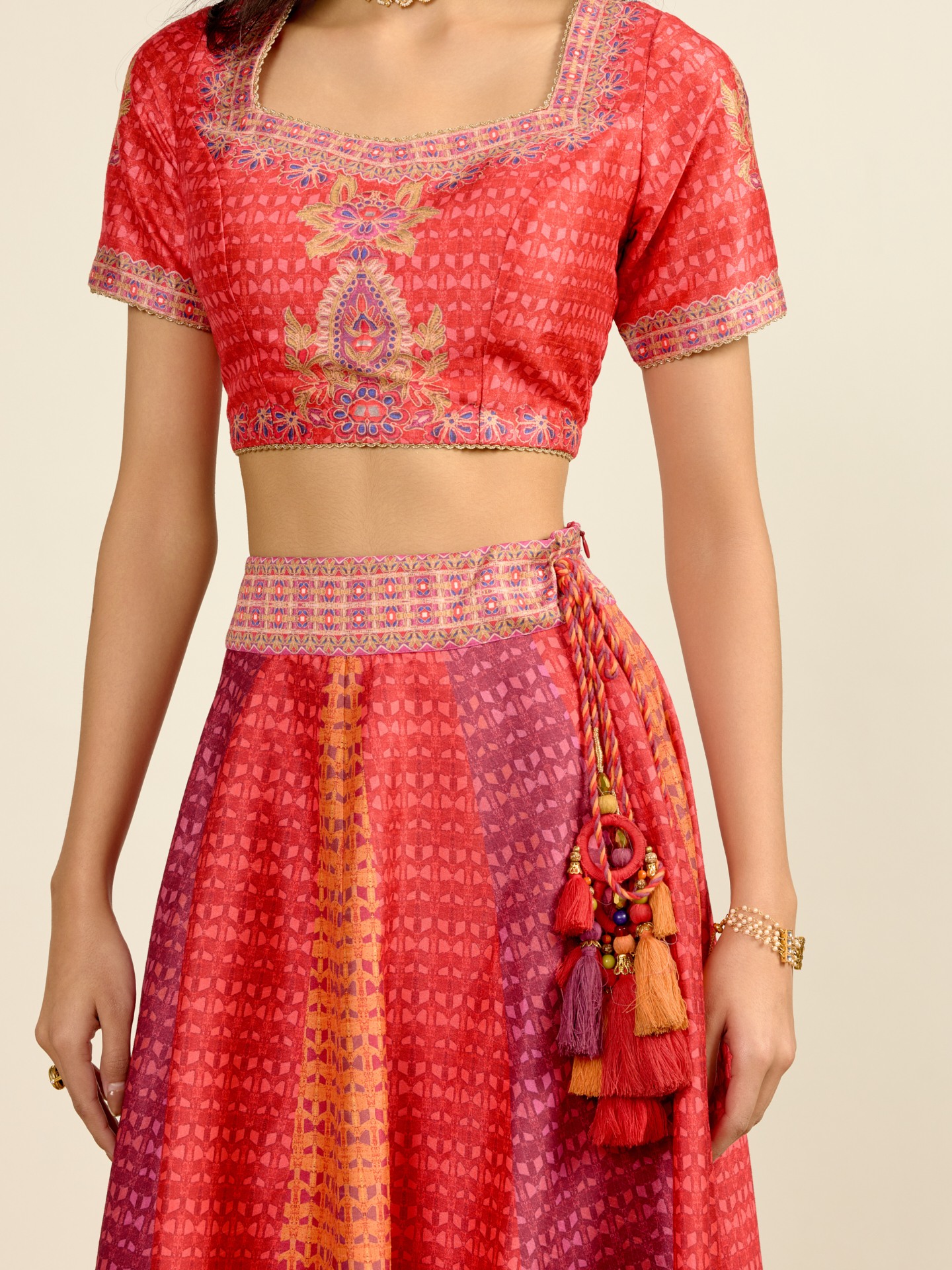 Red Printed Lehenga