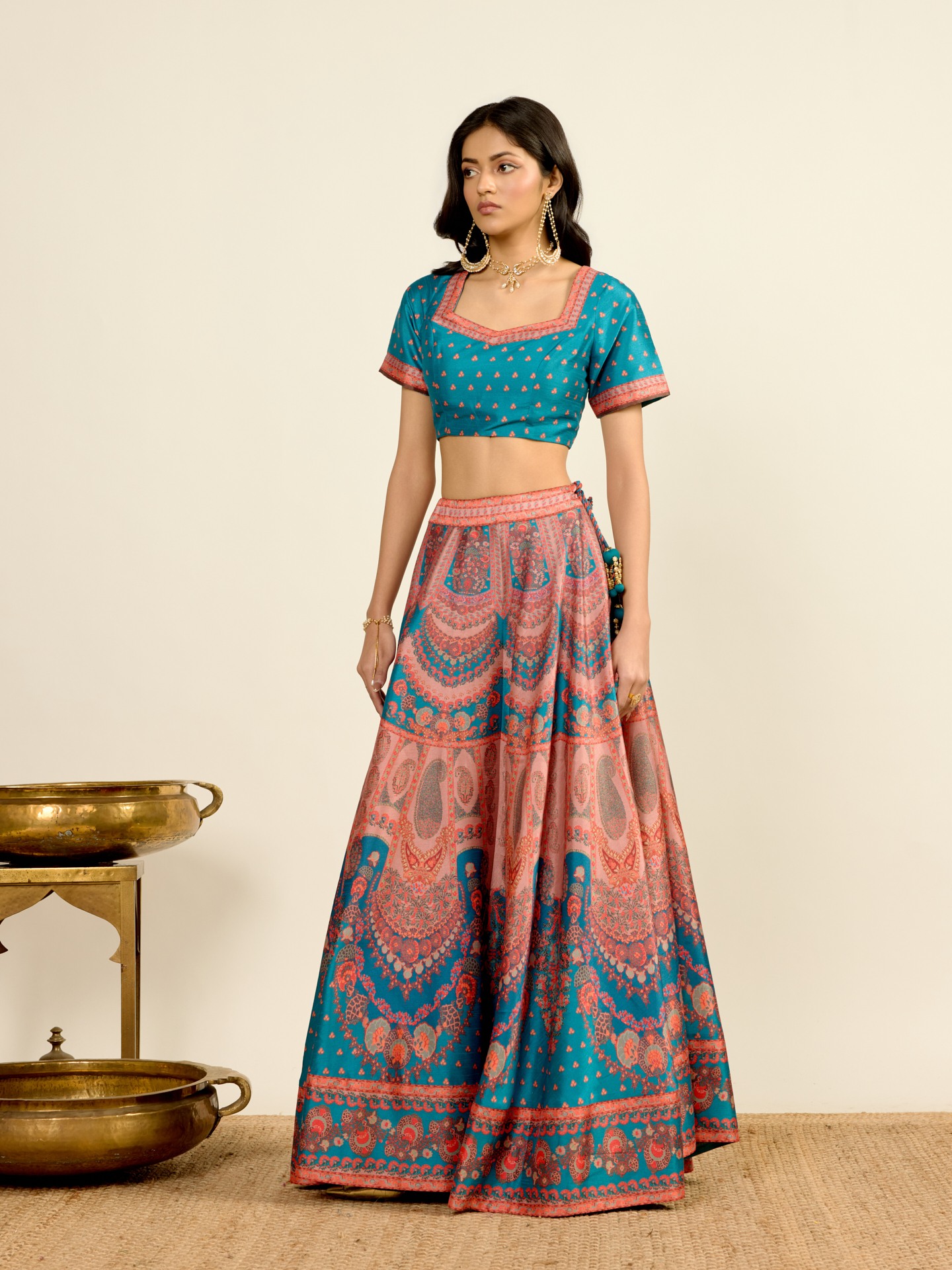 Teal Printed Lehenga