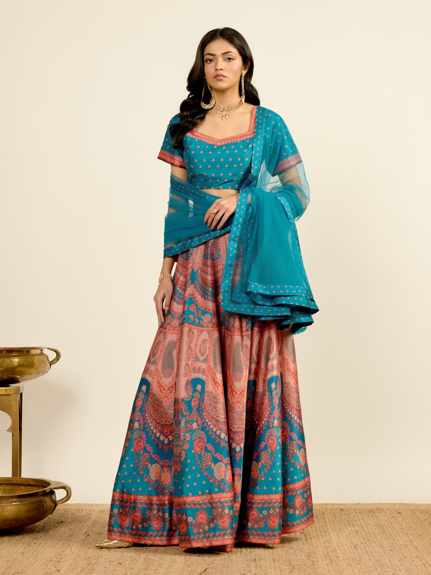 Teal Printed Lehenga