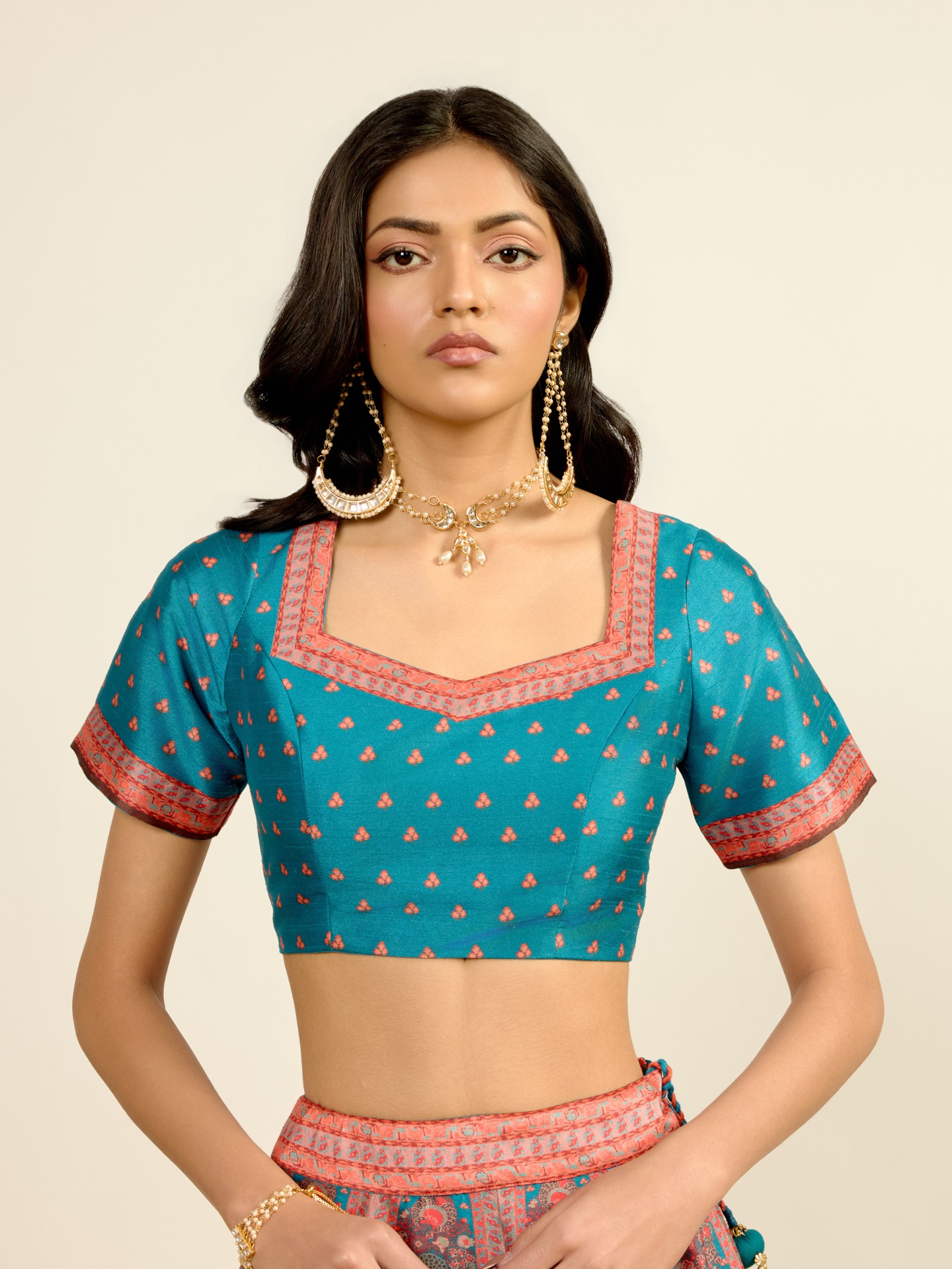 Teal Printed Lehenga