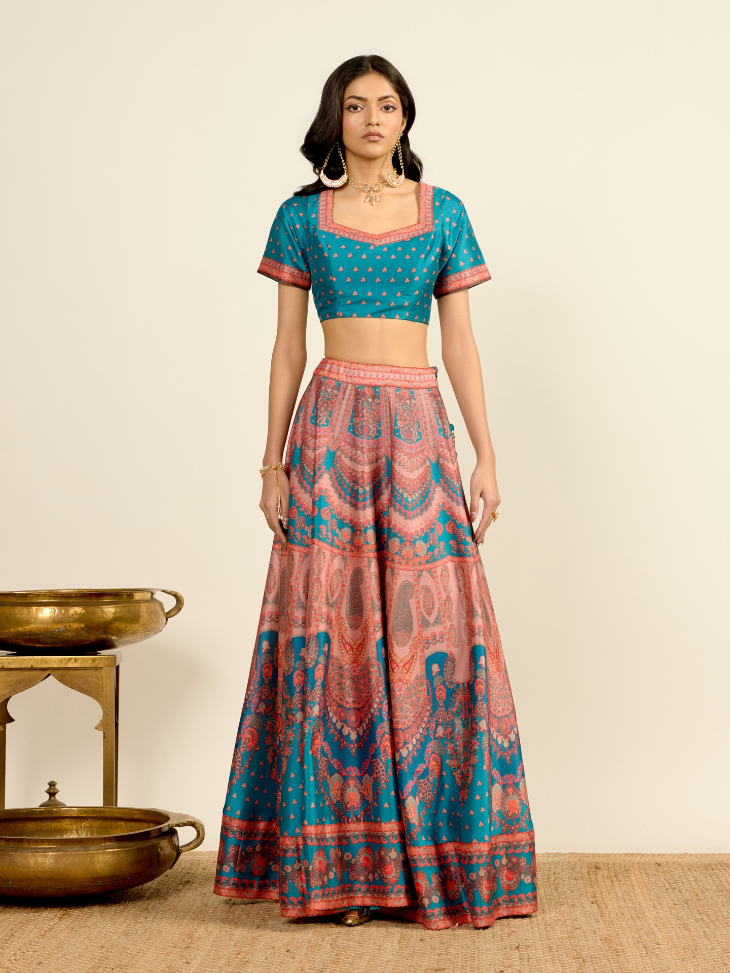 Teal Printed Lehenga