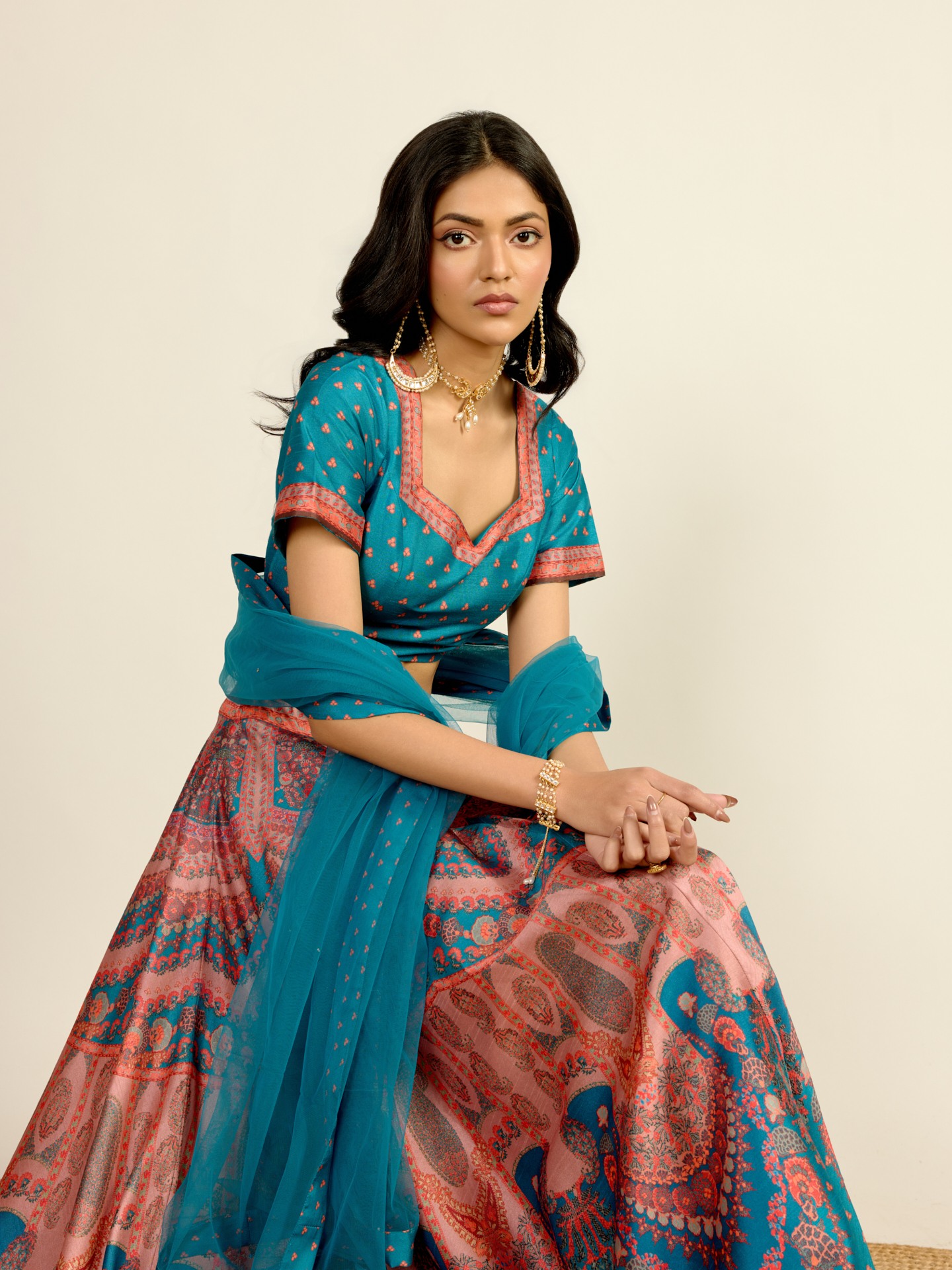 Teal Printed Lehenga