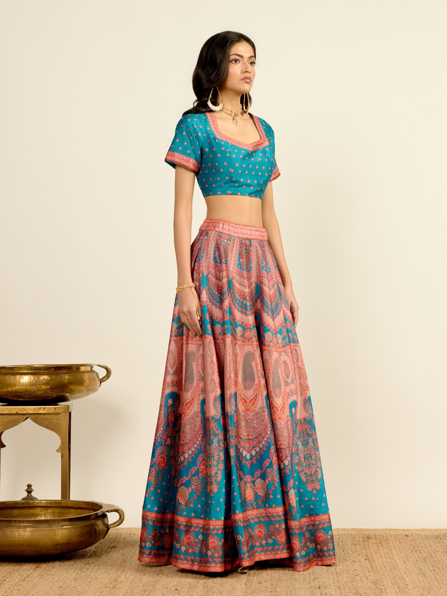 Teal Printed Lehenga
