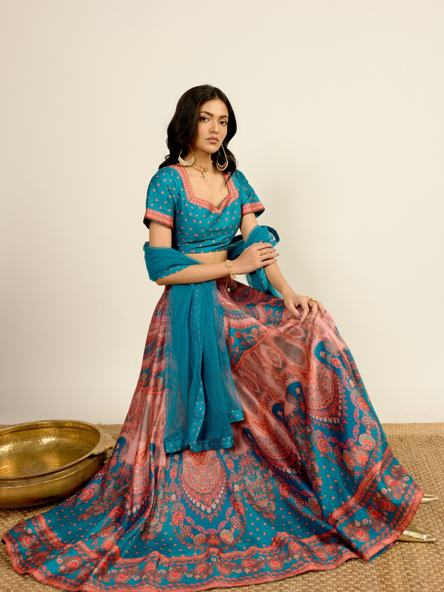Teal Printed Lehenga