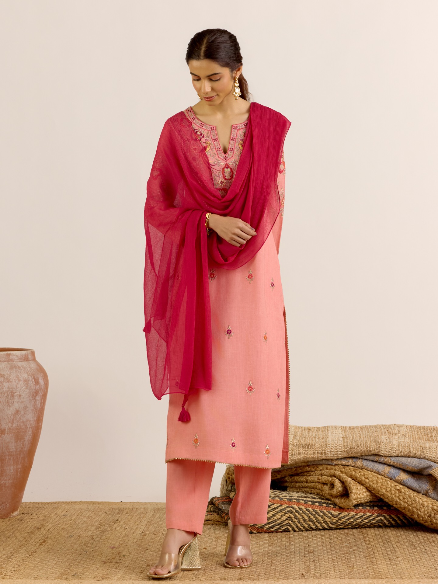 Coral Rumi Solid Suit Set