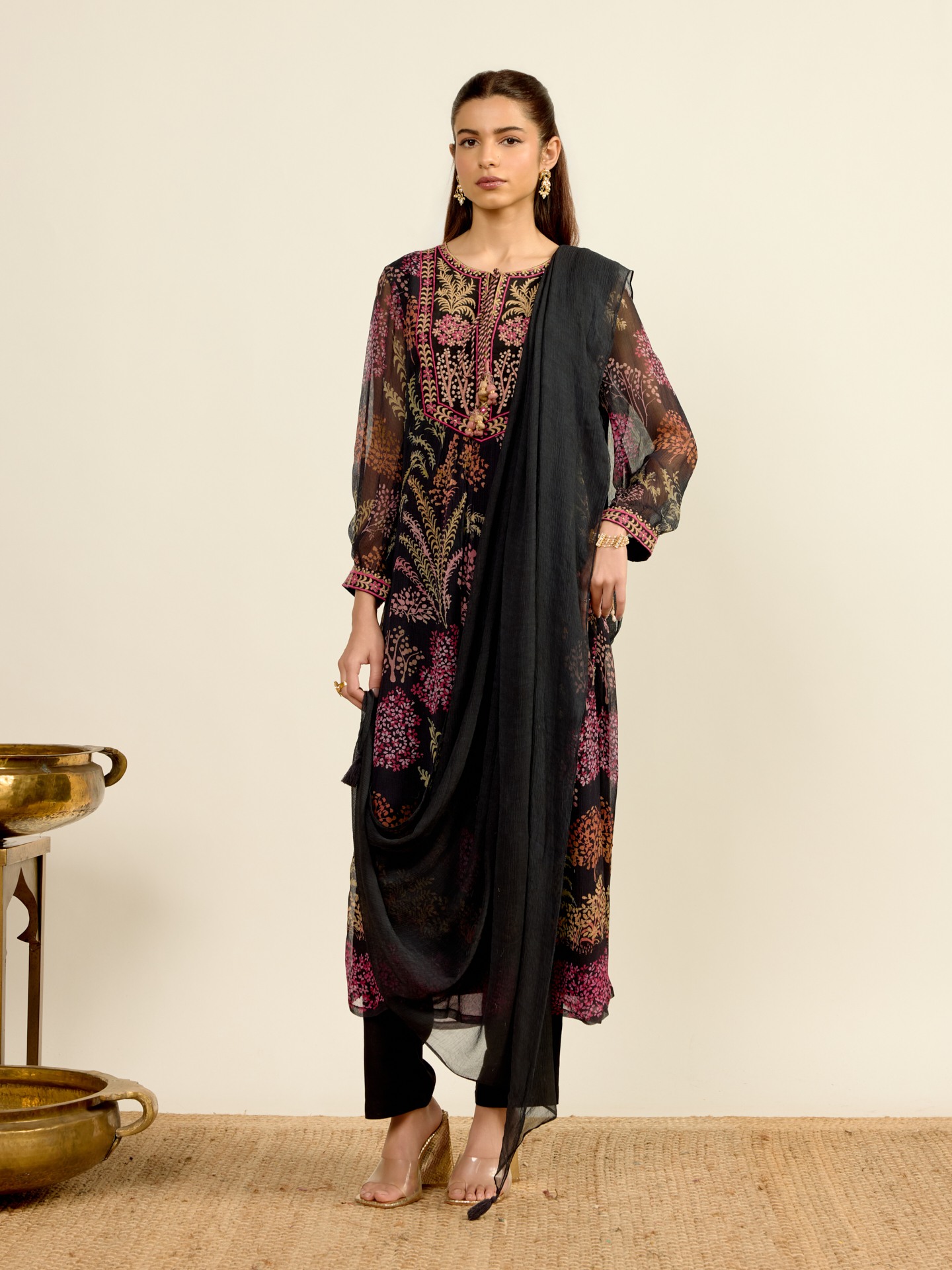 Black Palm Tree Suit Set