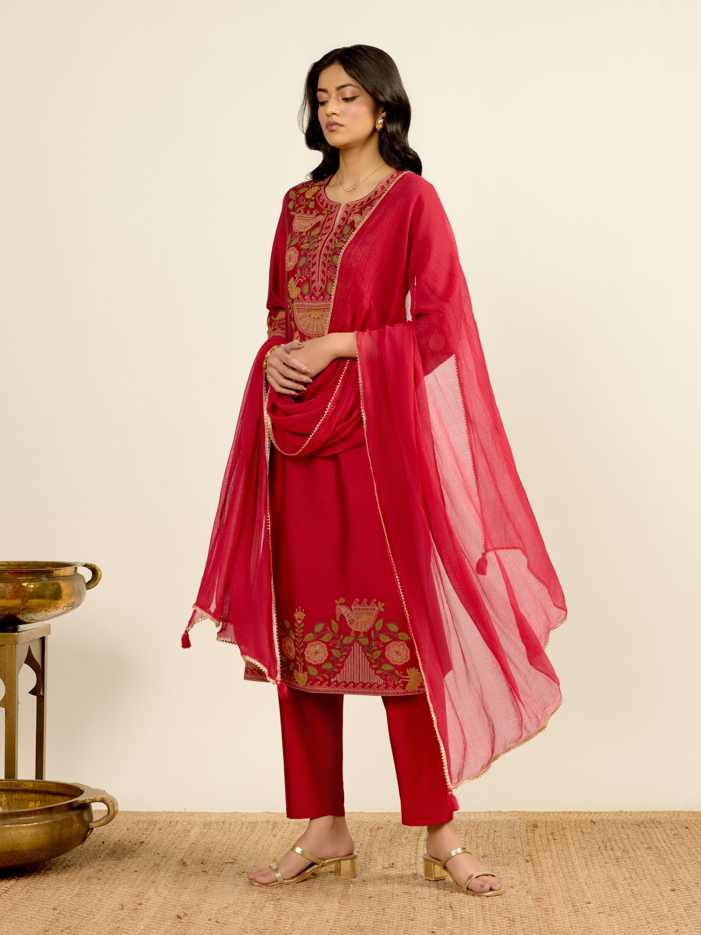 Red Arpana Solid Suit Set