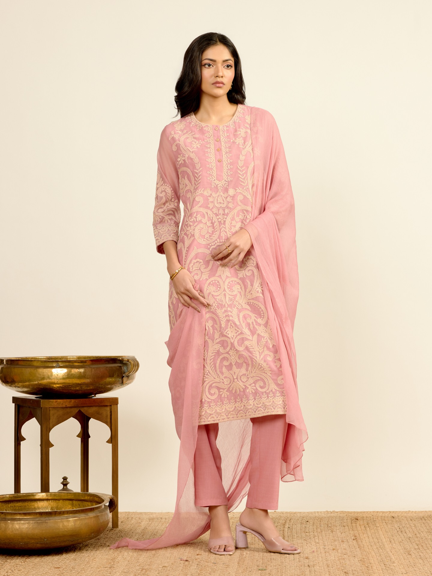 Blush Pink Nilambiri Solid Suit Set
