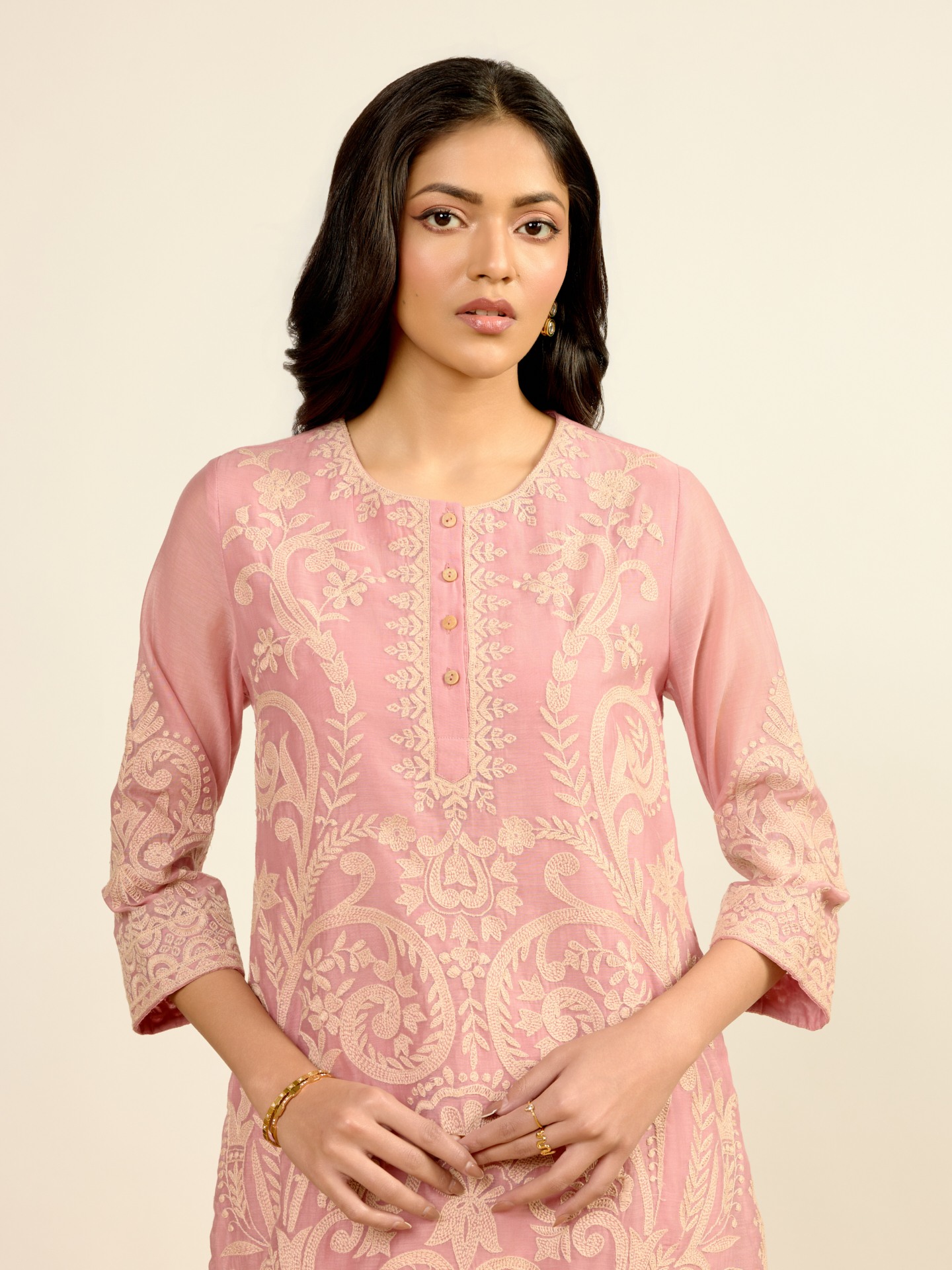 Blush Pink Nilambiri Solid Suit Set