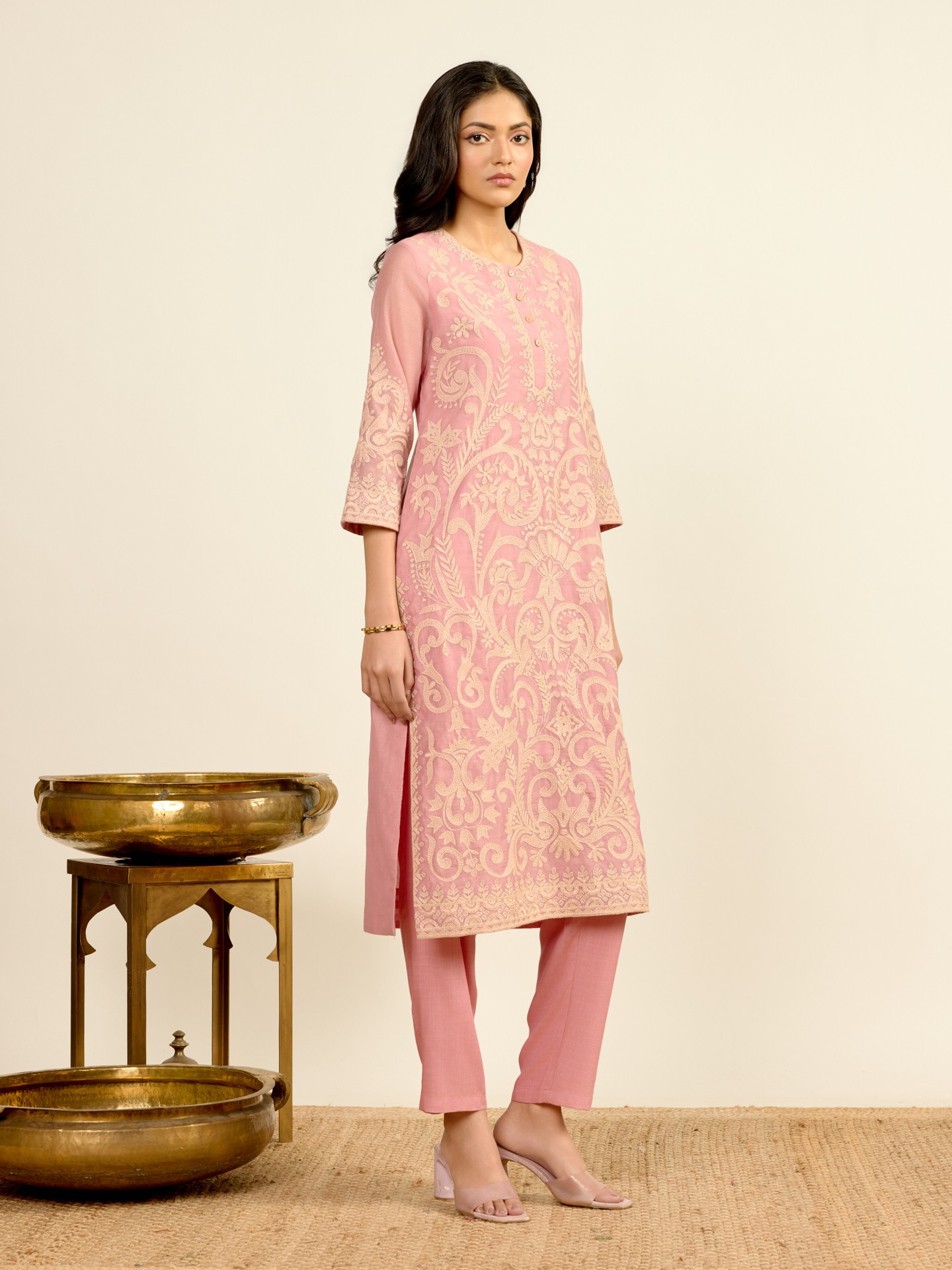Blush Pink Nilambiri Solid Suit Set