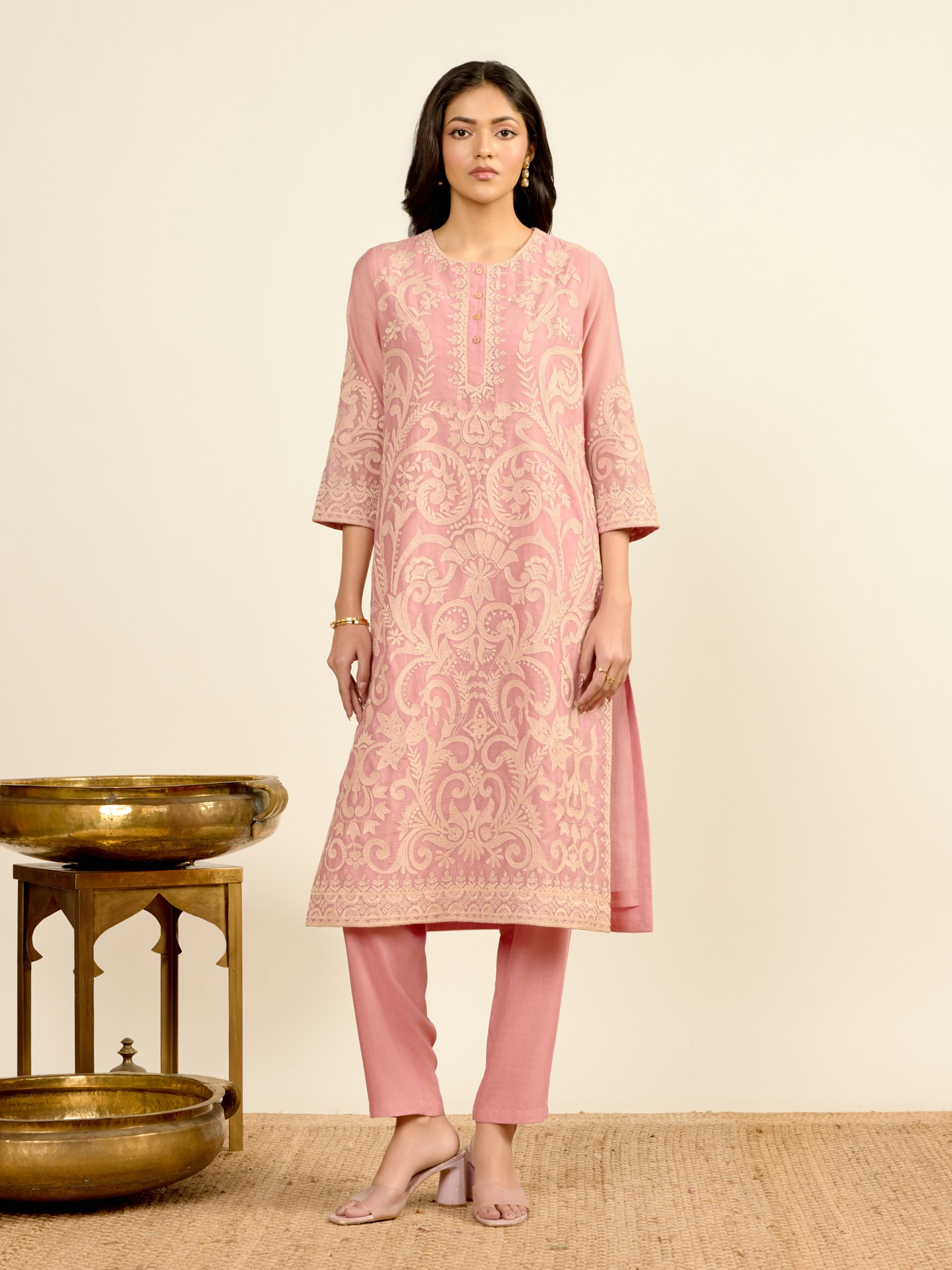 Blush Pink Nilambiri Solid Suit Set