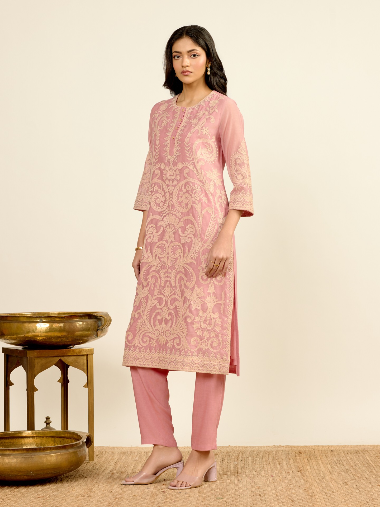 Blush Pink Nilambiri Solid Suit Set