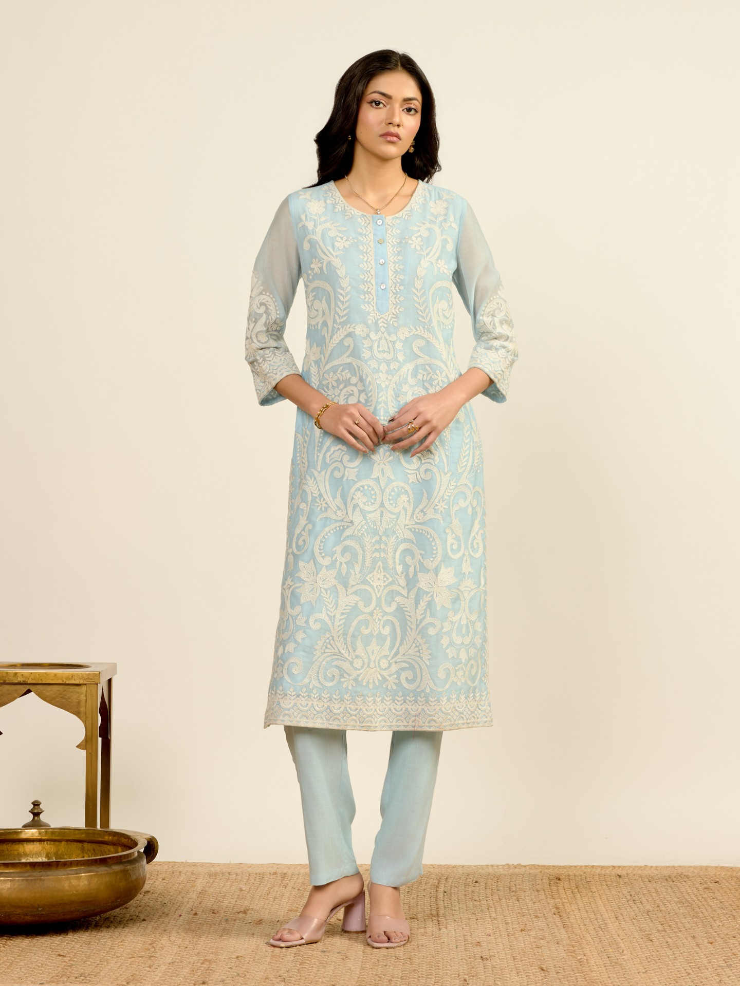 Powder Blue Nilambiri Solid Suit Set