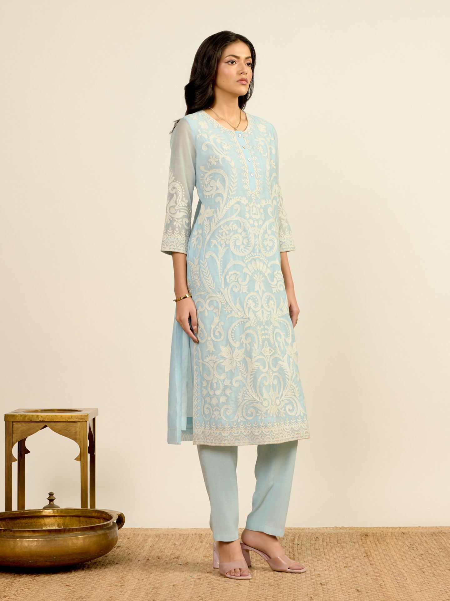 Powder Blue Nilambiri Solid Suit Set