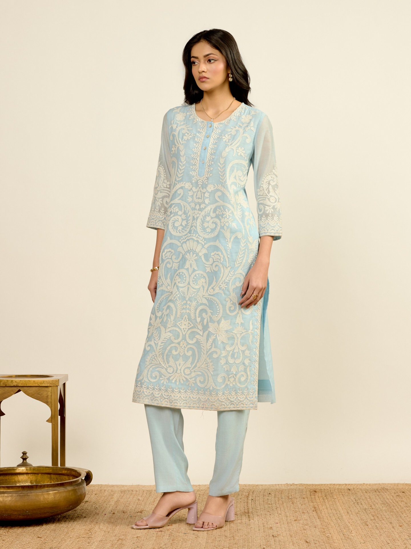 Powder Blue Nilambiri Solid Suit Set