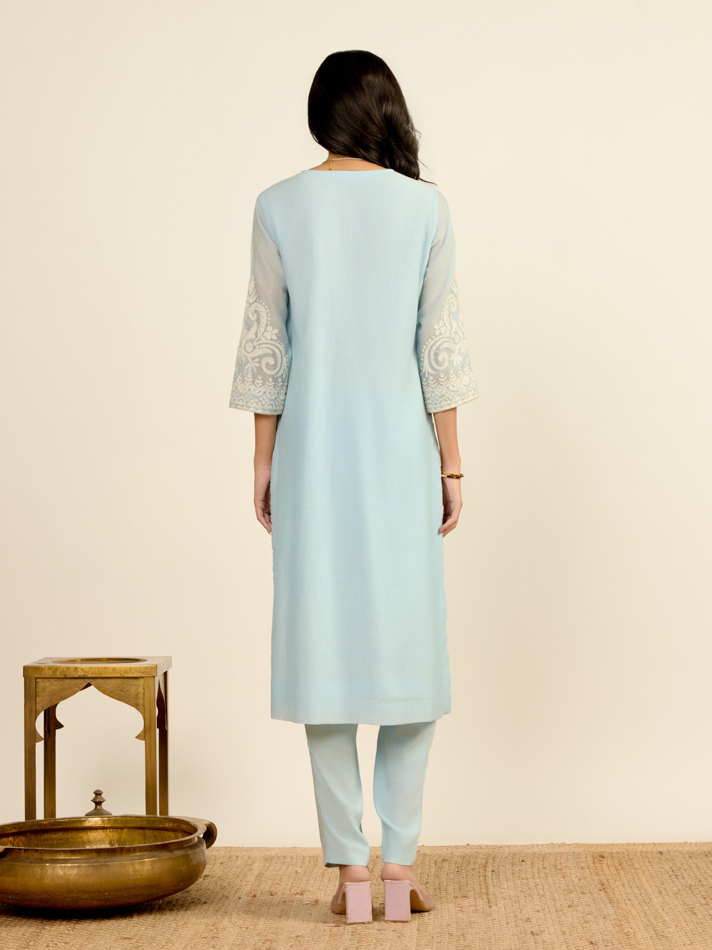 Powder Blue Nilambiri Solid Suit Set