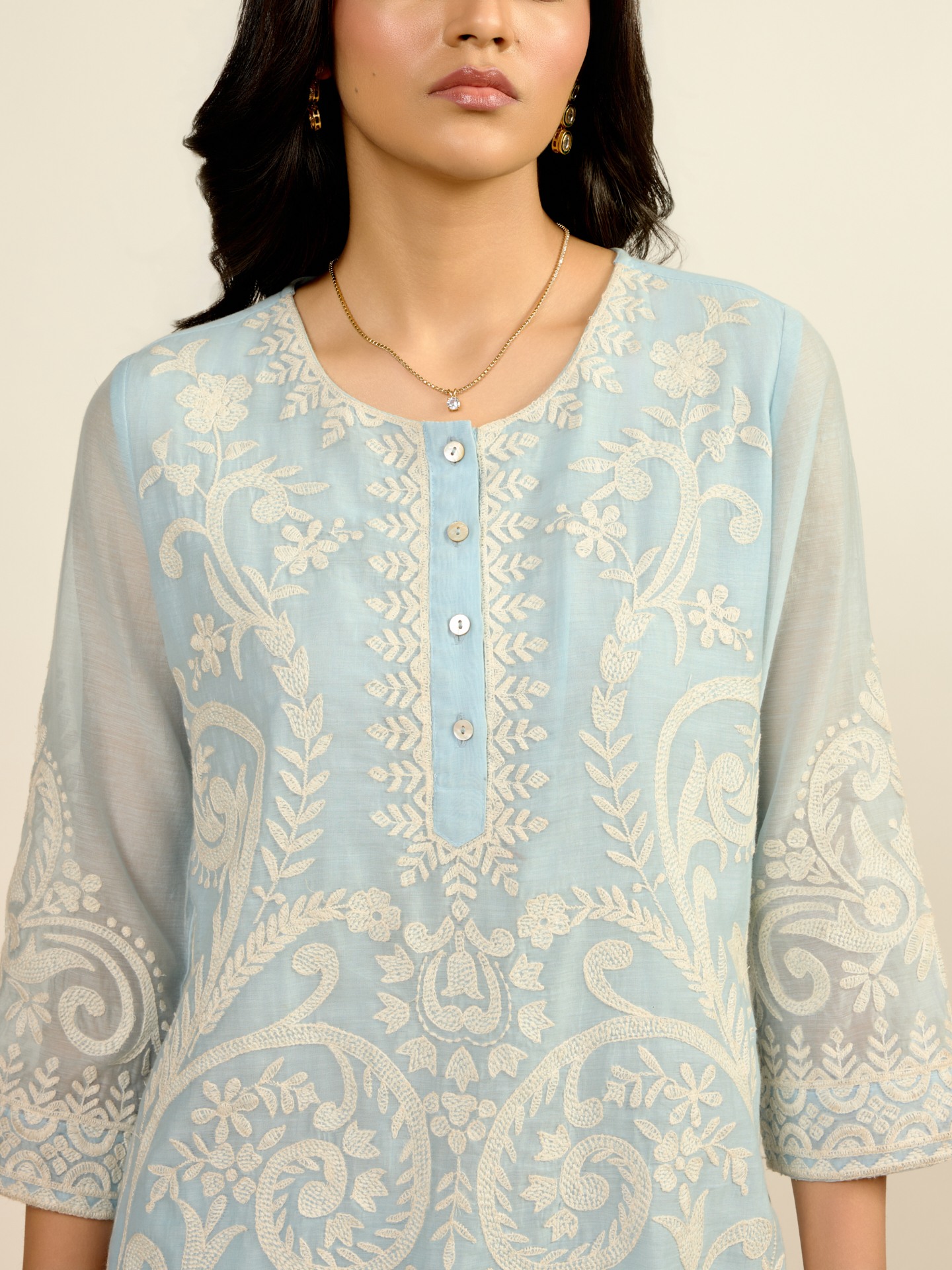 Powder Blue Nilambiri Solid Suit Set