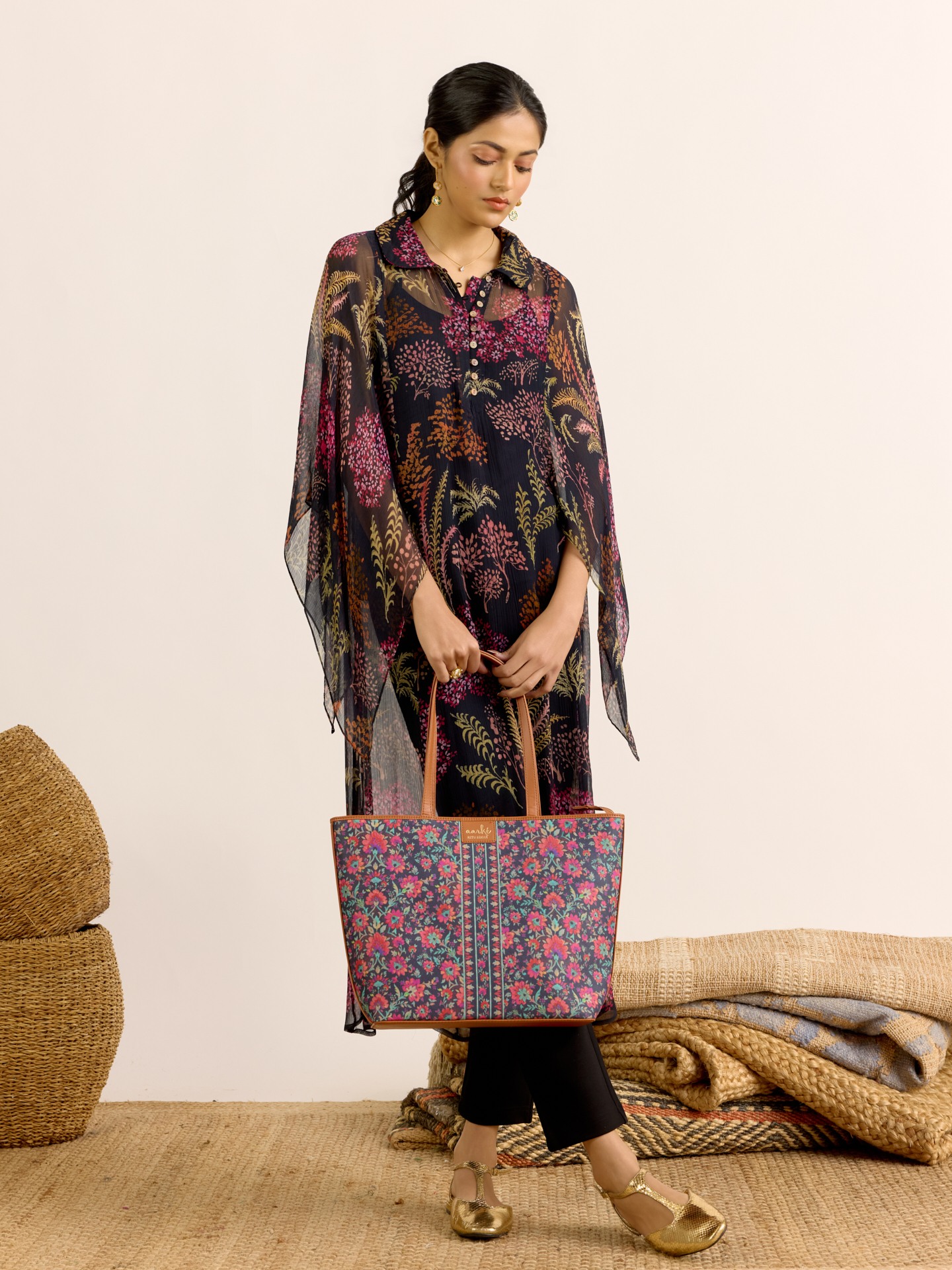 Black Palm Tree Kurta