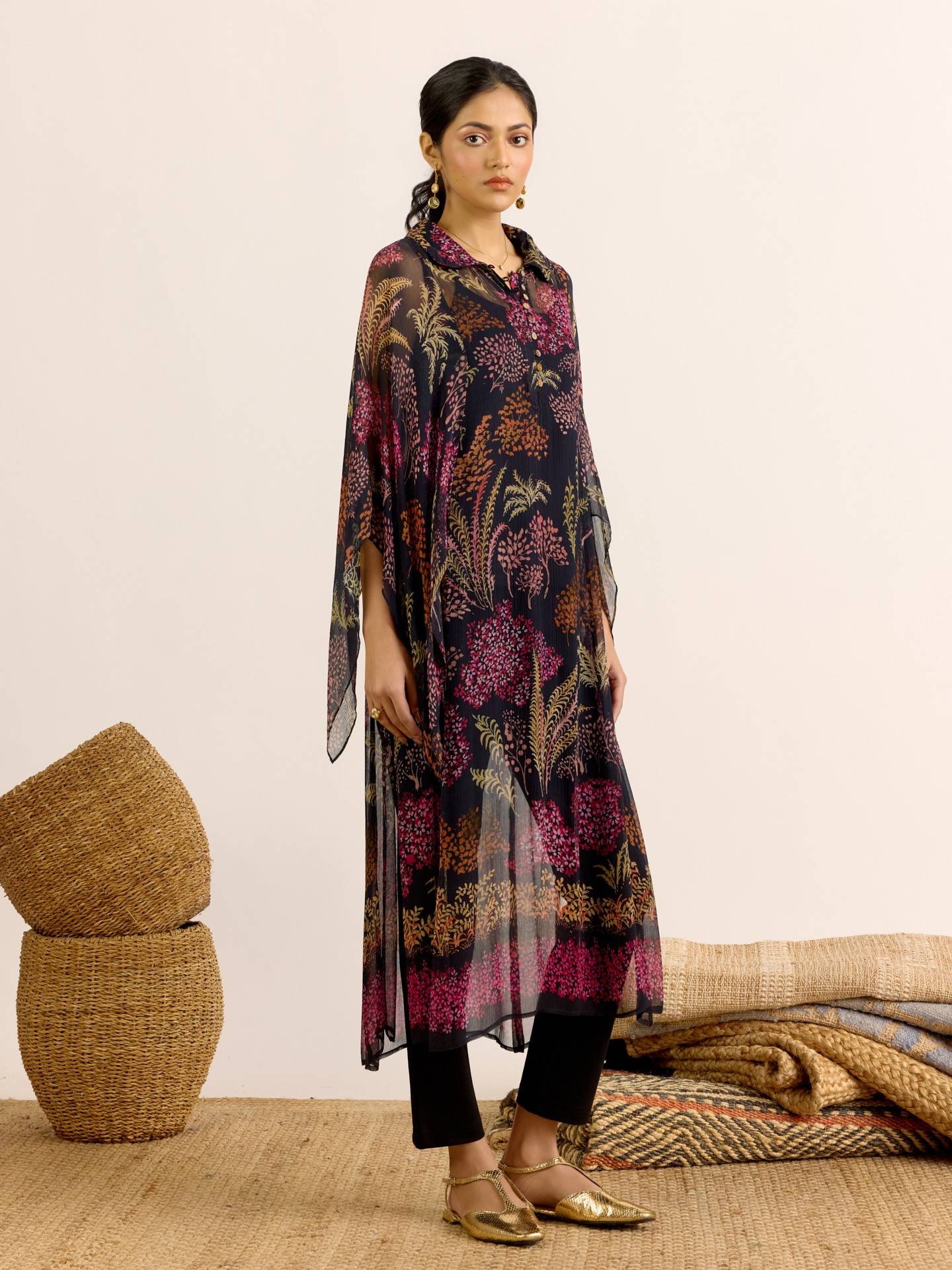 Black Palm Tree Kurta