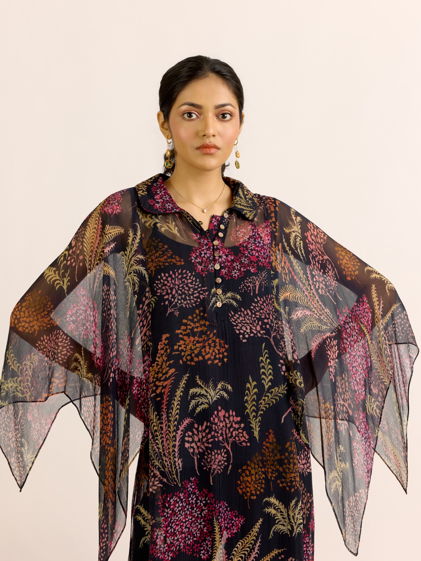 Black Palm Tree Kurta