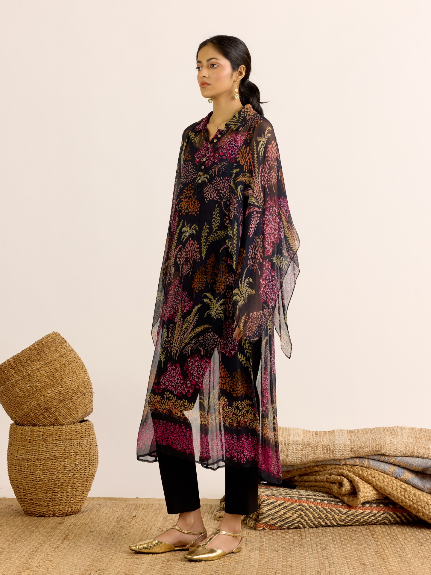 Black Palm Tree Kurta