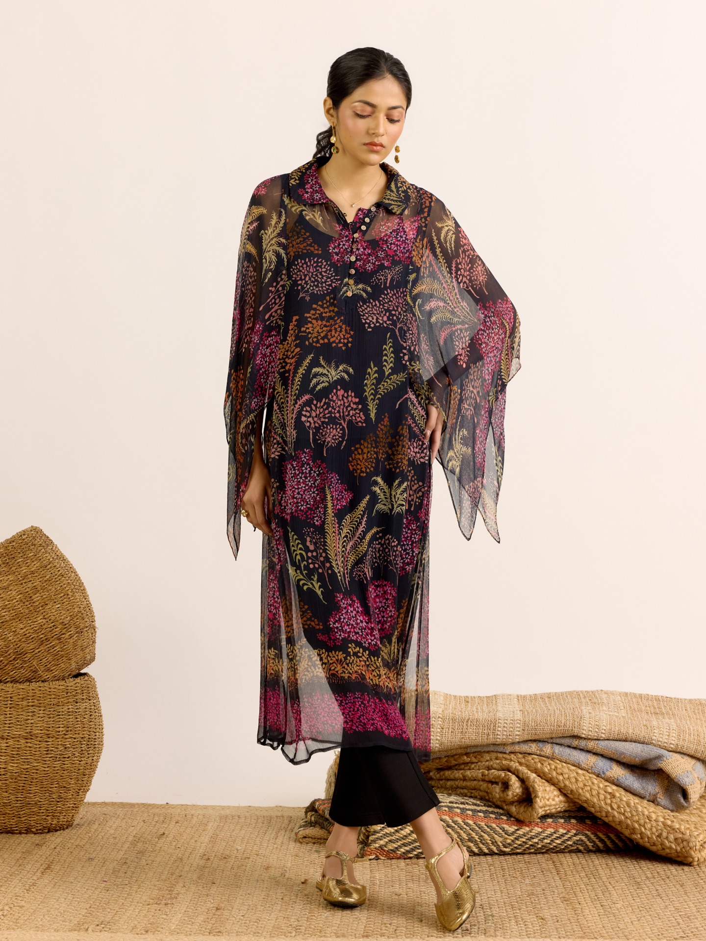 Black Palm Tree Kurta