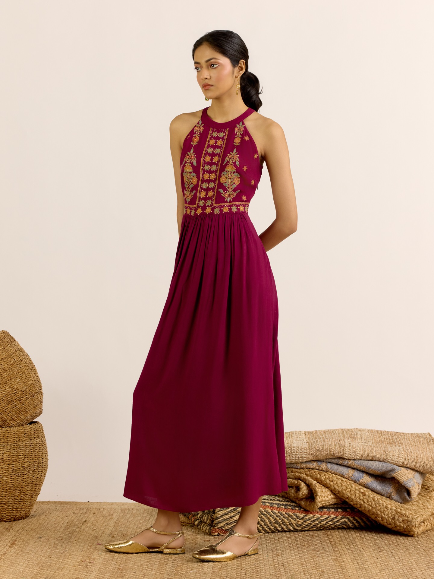 Purple Maya Solid  Long Dress