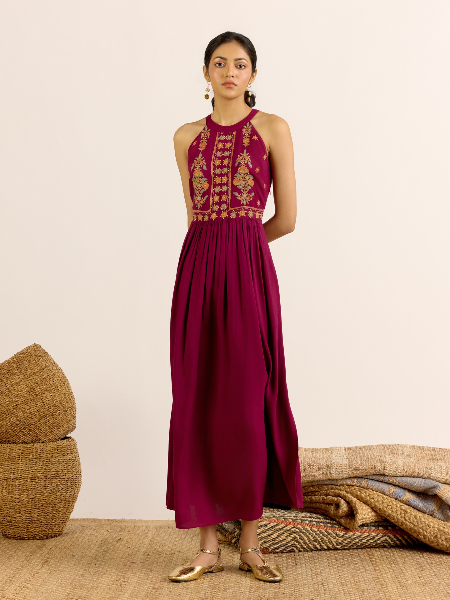 Purple Maya Solid  Long Dress