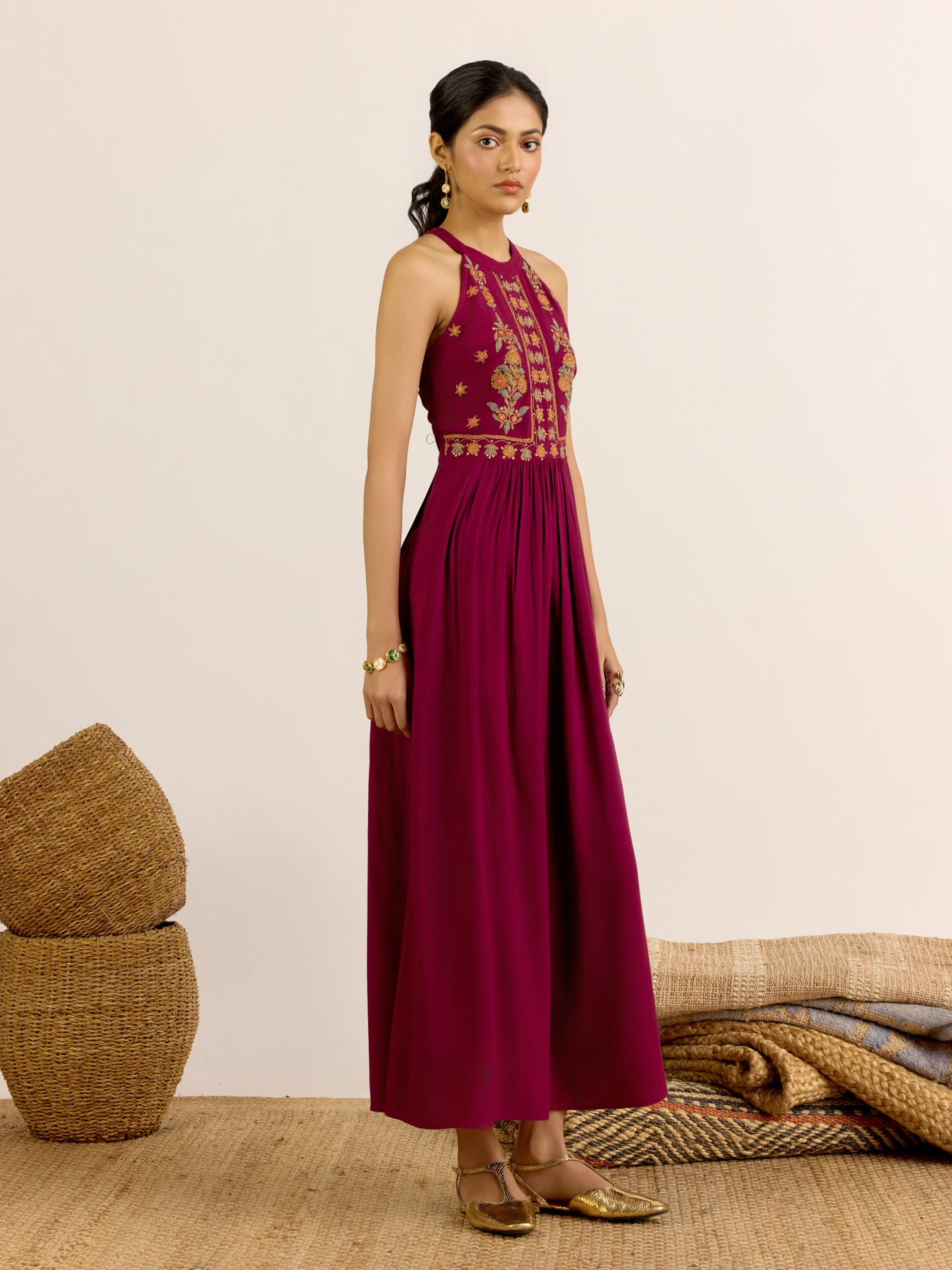 Purple Maya Solid  Long Dress