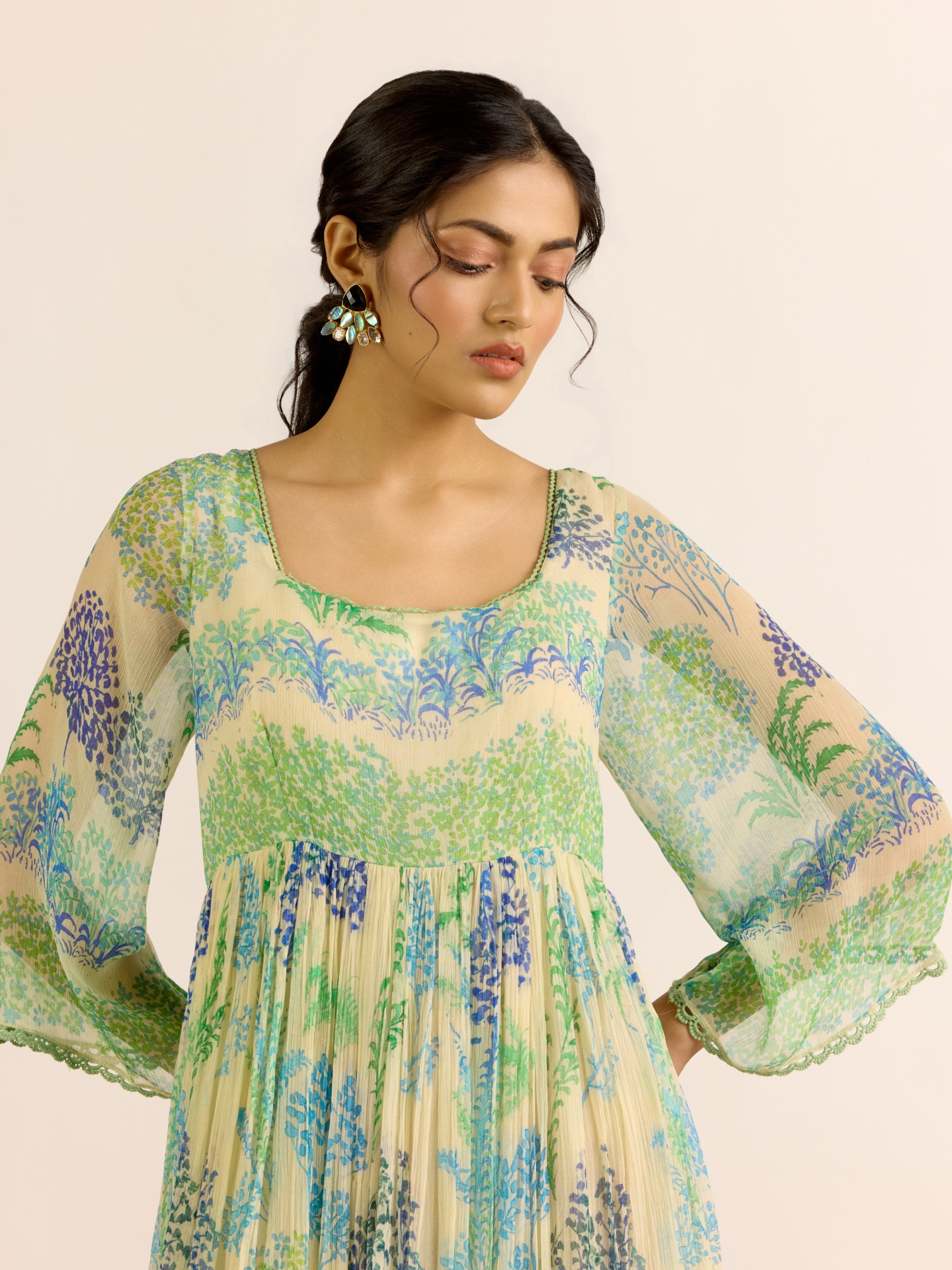 Ecru Palm Tree Midi Dress