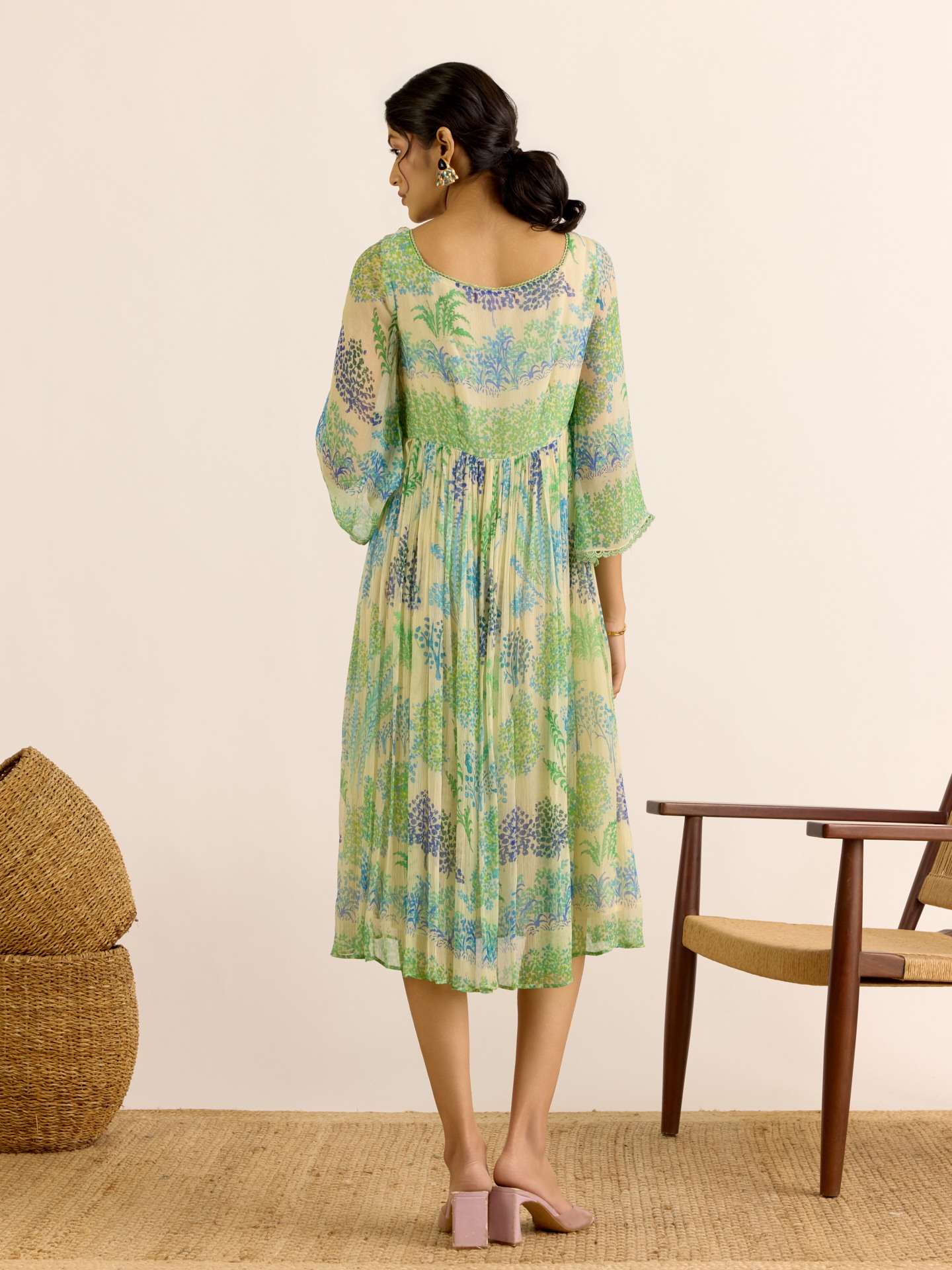 Ecru Palm Tree Midi Dress