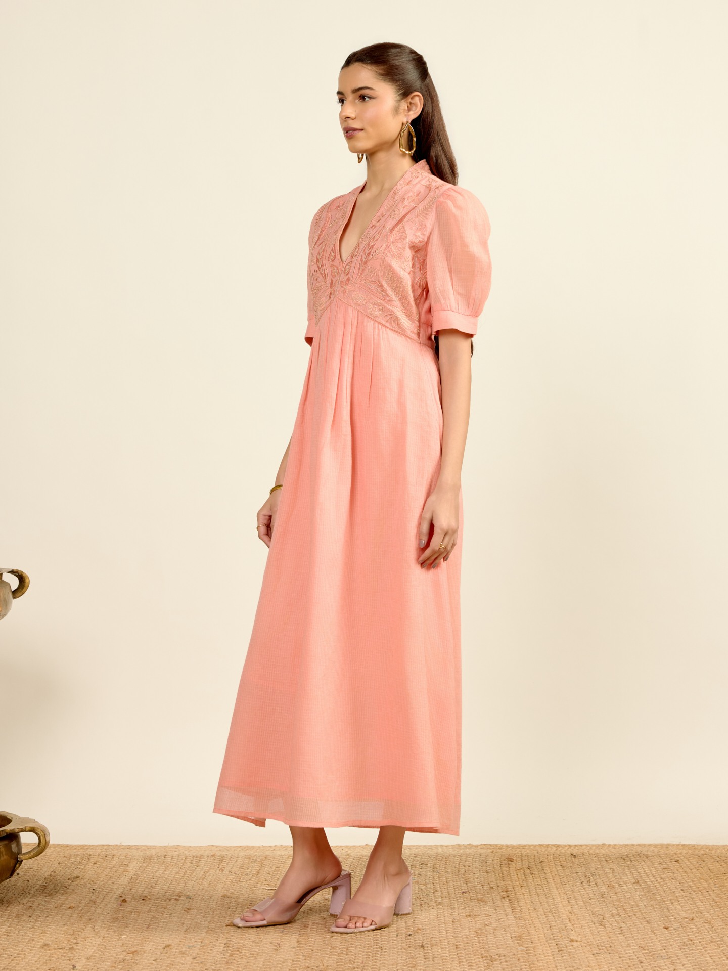 Peach Madhura Kota Midi Dress