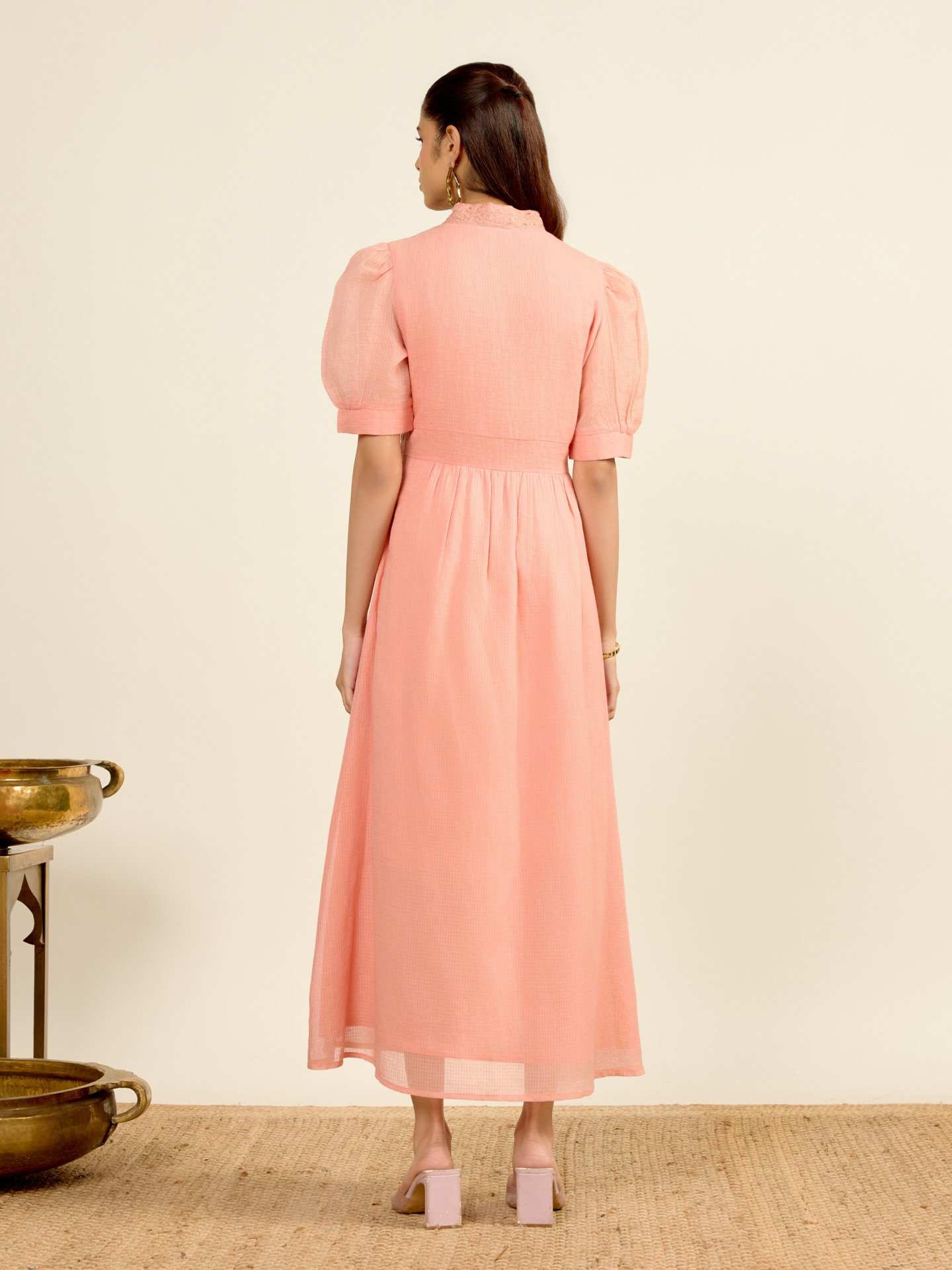Peach Madhura Kota Midi Dress