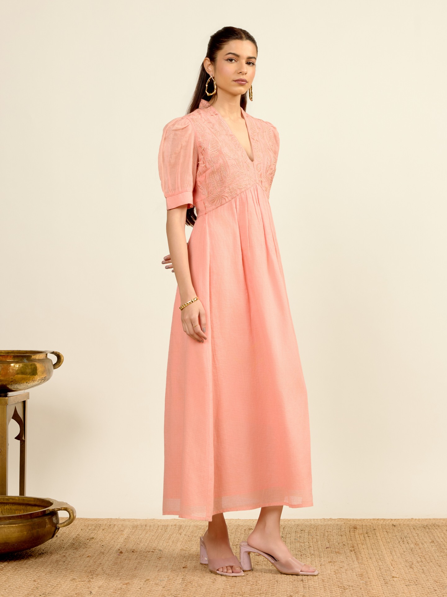 Peach Madhura Kota Midi Dress