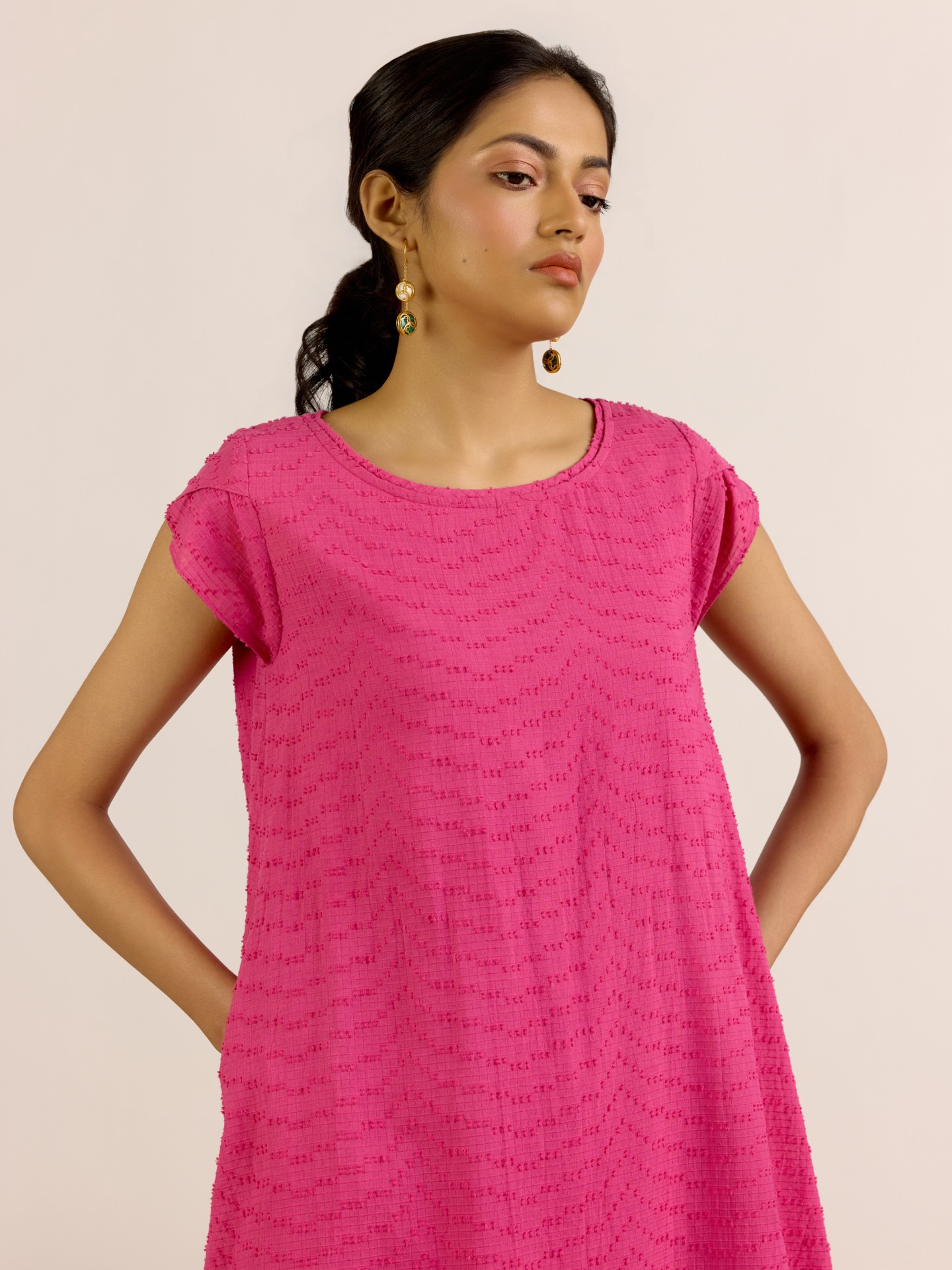 Fushia Claire Solid 
 Short Dress