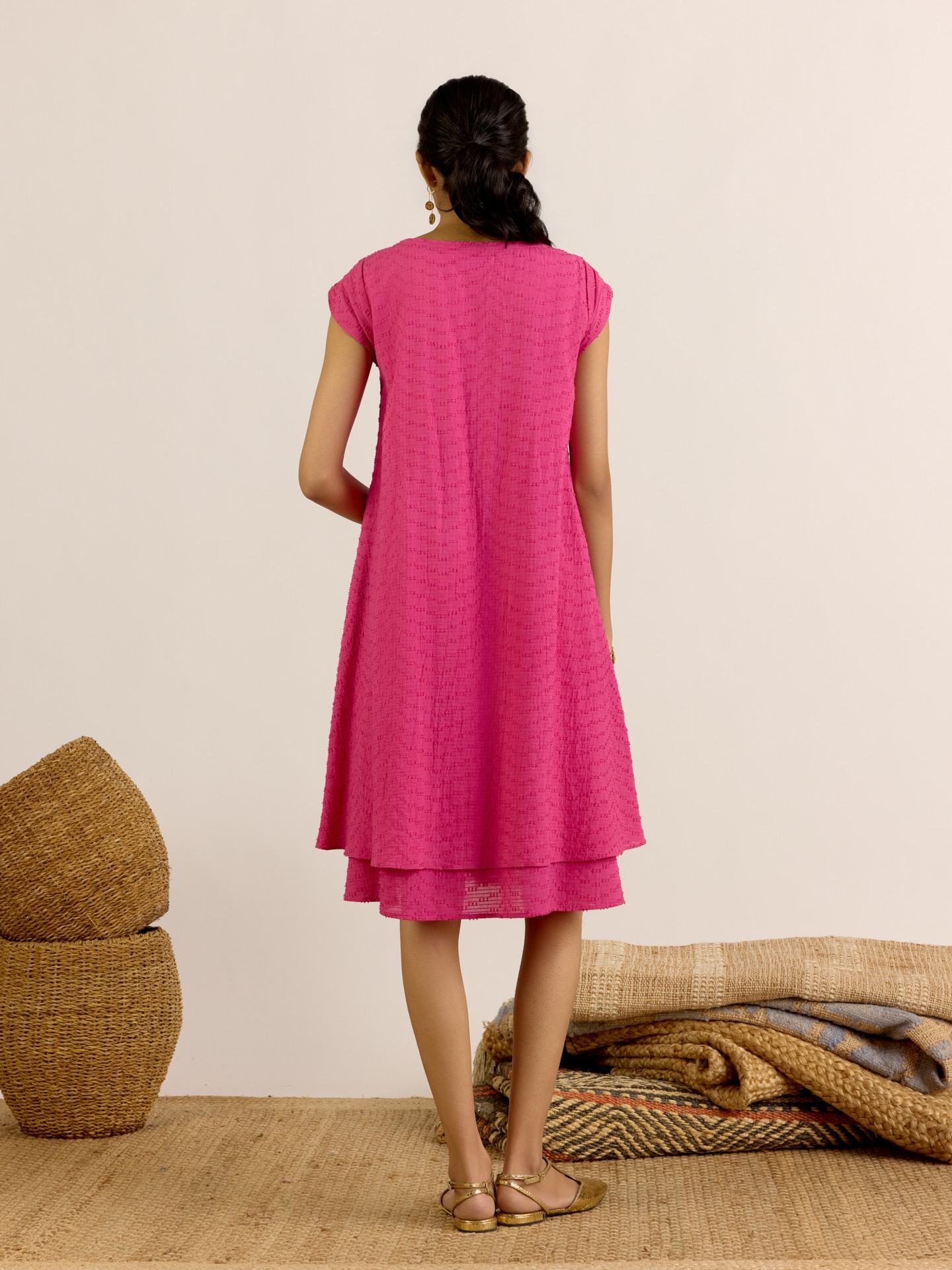 Fushia Claire Solid 
 Short Dress