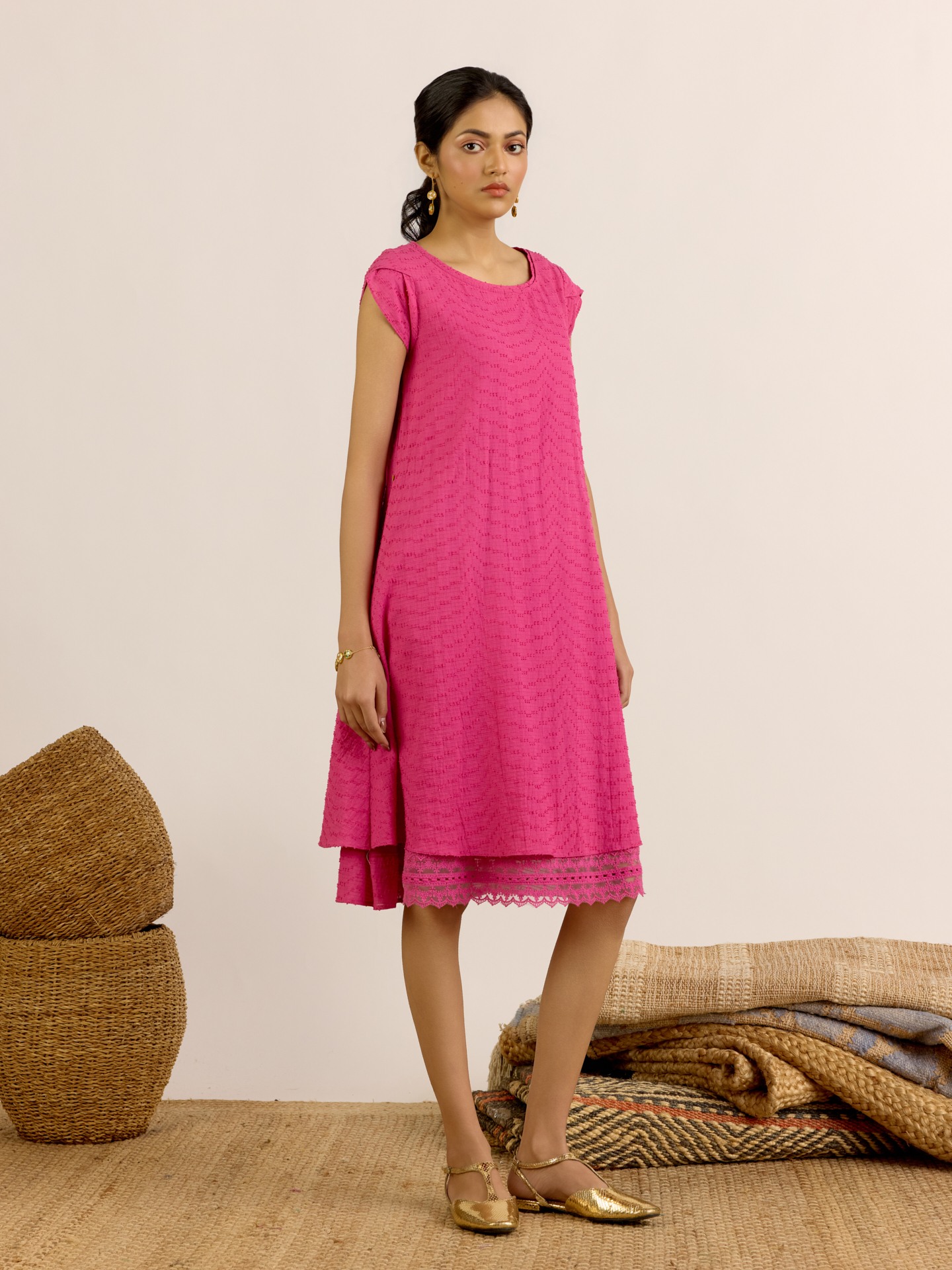 Fushia Claire Solid 
 Short Dress