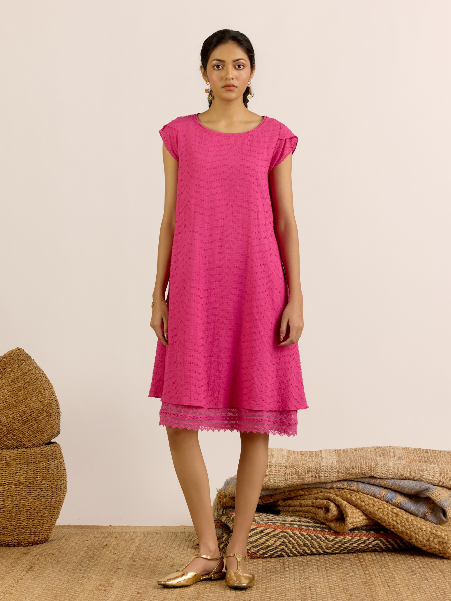Fushia Claire Solid 
 Short Dress