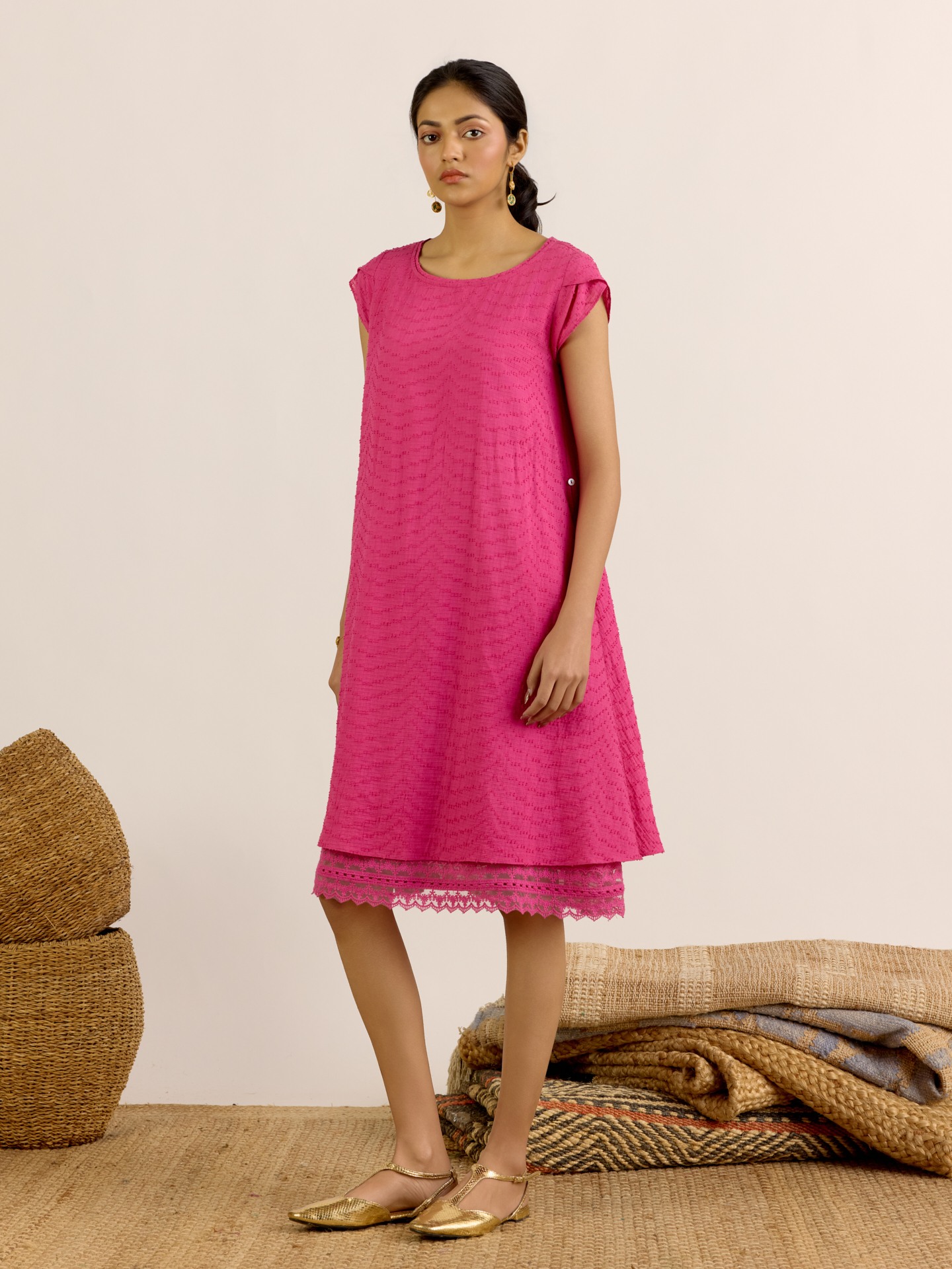 Fushia Claire Solid 
 Short Dress