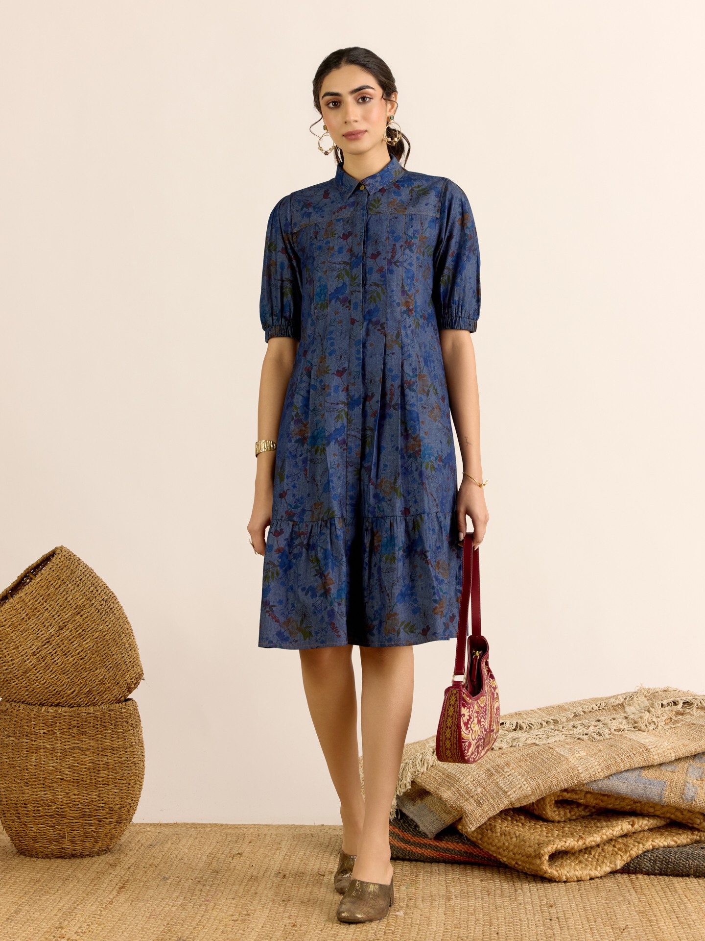 Blue Denim Flora Short Dress
