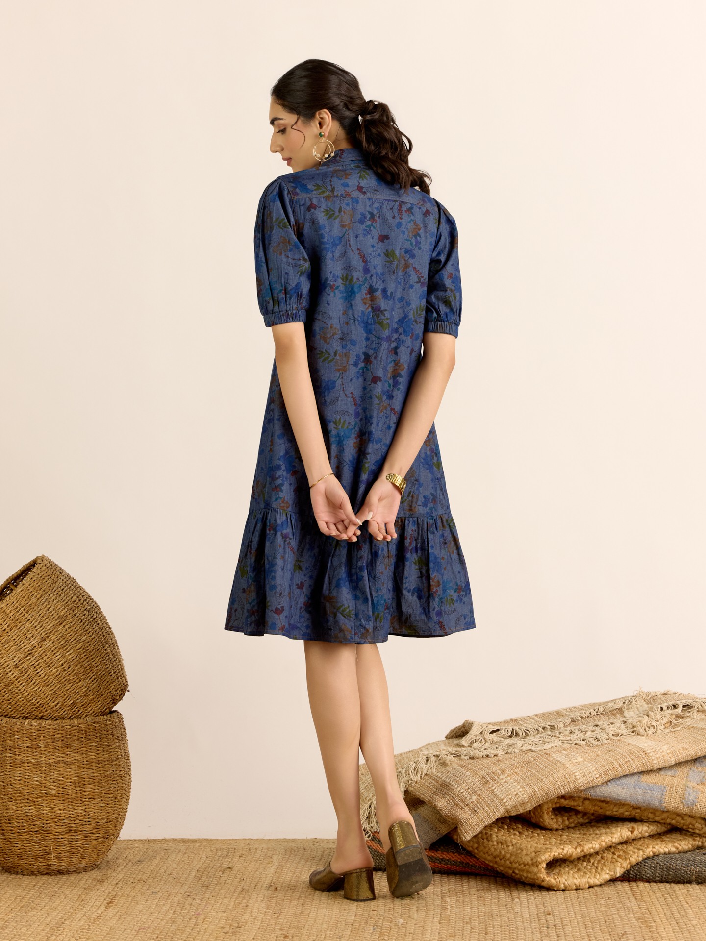 Blue Denim Flora Short Dress