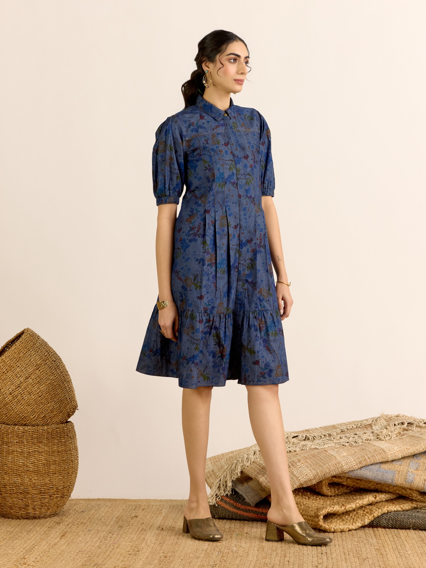 Blue Denim Flora Short Dress