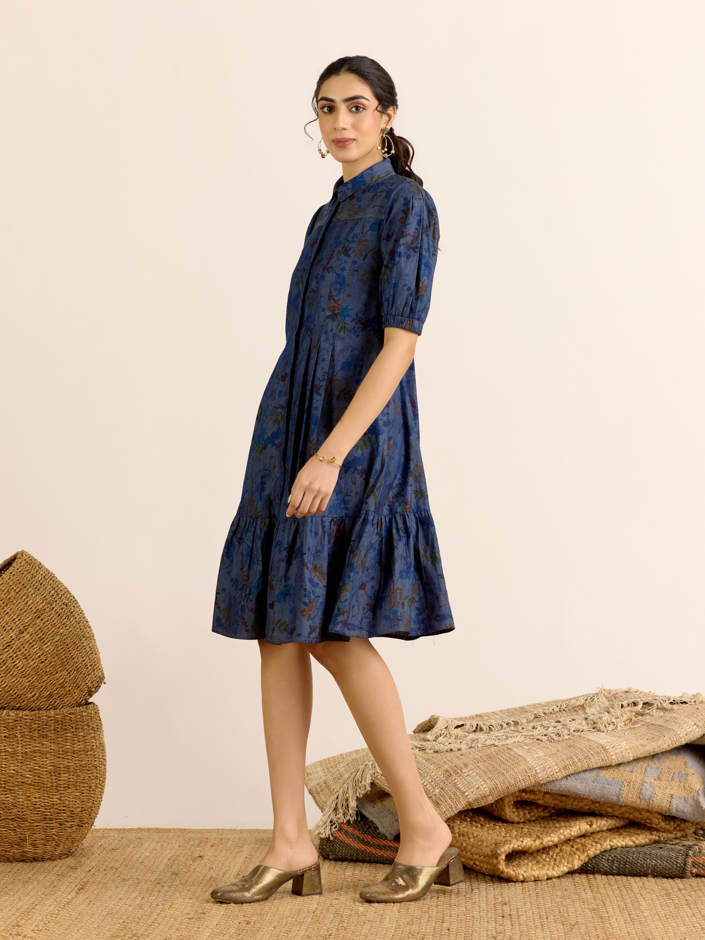 Blue Denim Flora Short Dress