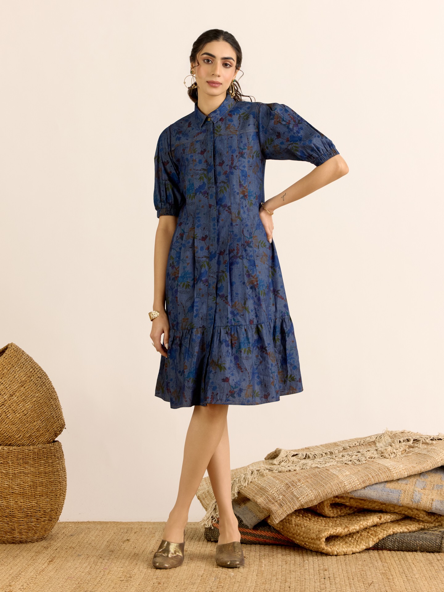 Blue Denim Flora Short Dress