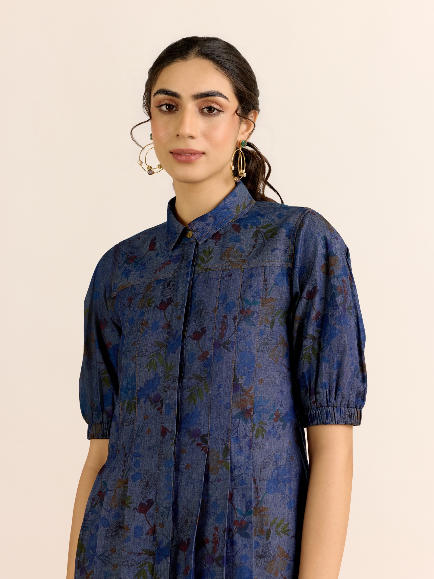 Blue Denim Flora Short Dress