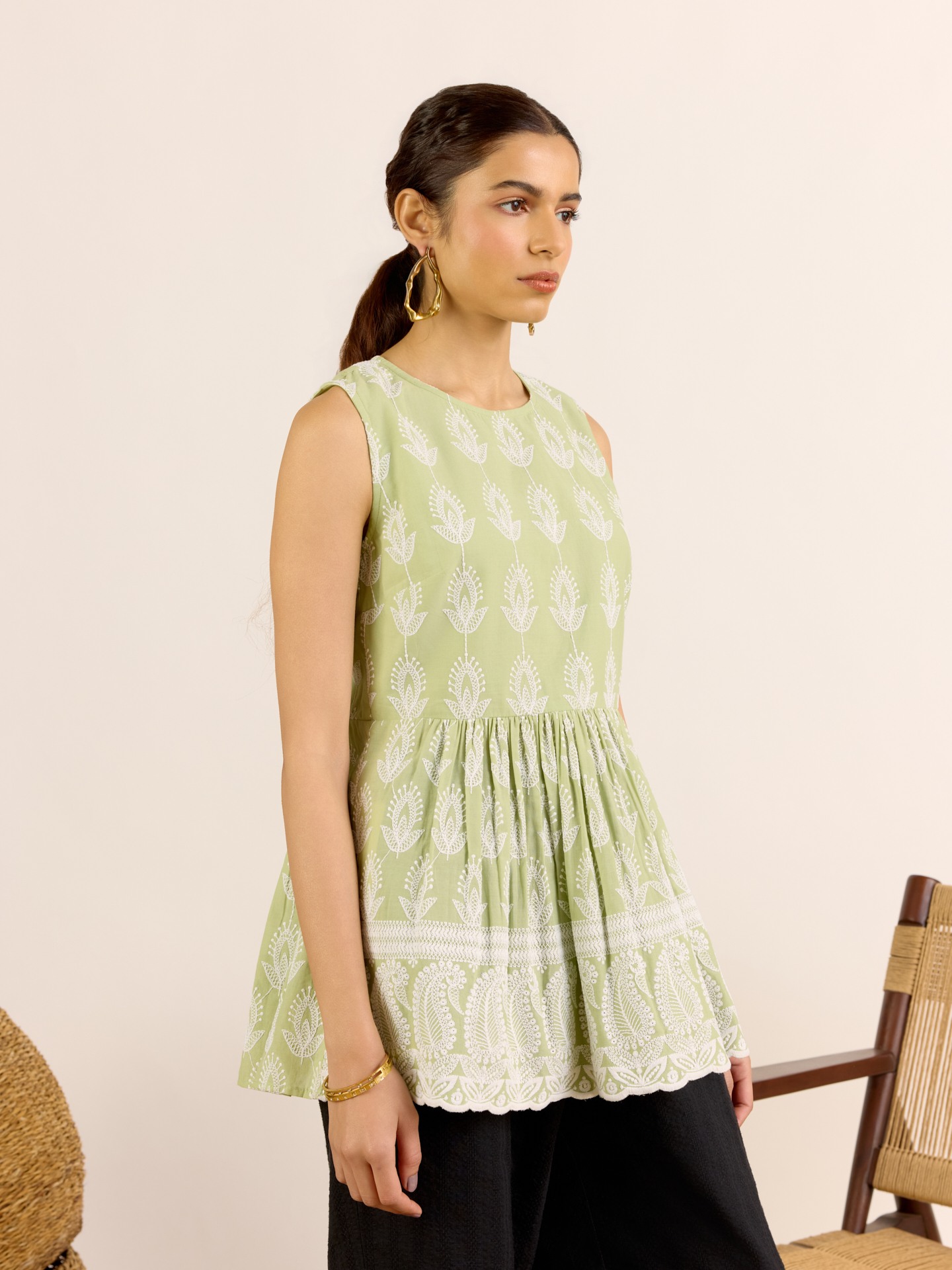 Sage Green Kishwar Festive Short Top