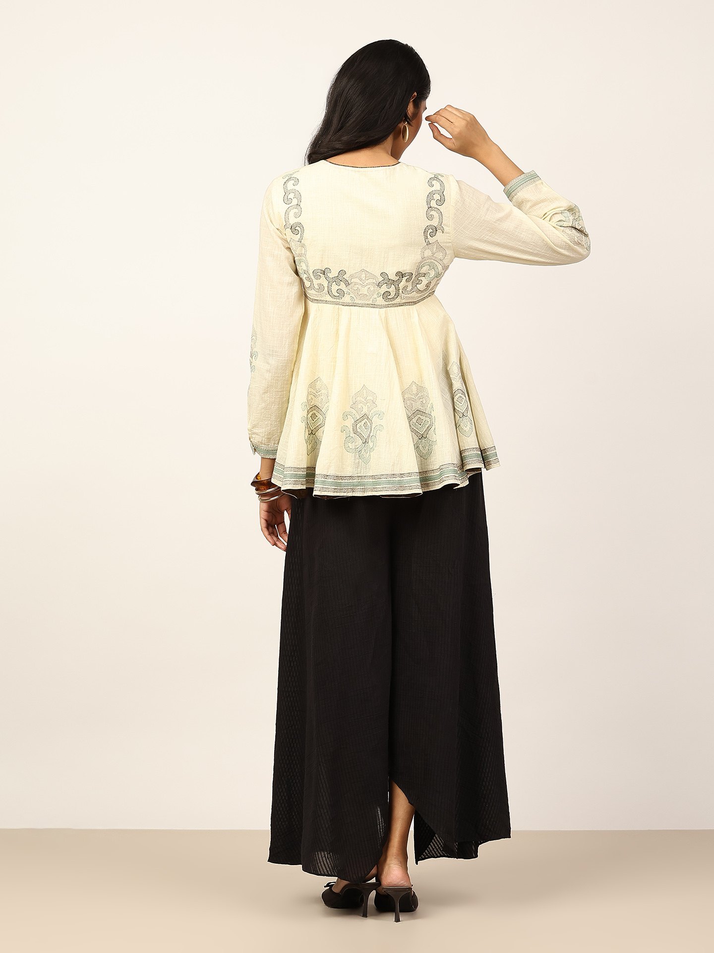 Ecru Cross Stitch Kurti