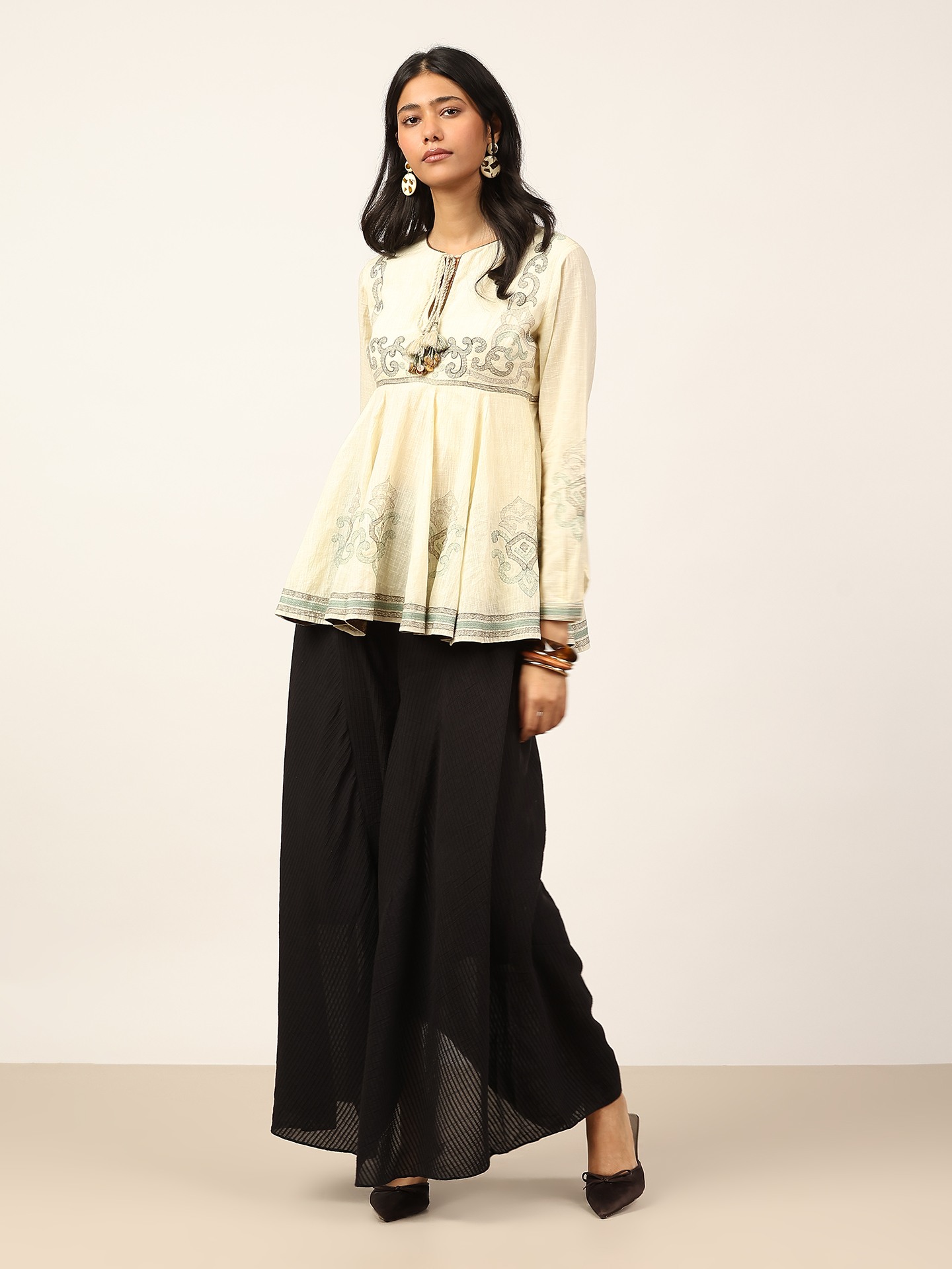 Ecru Cross Stitch Kurti