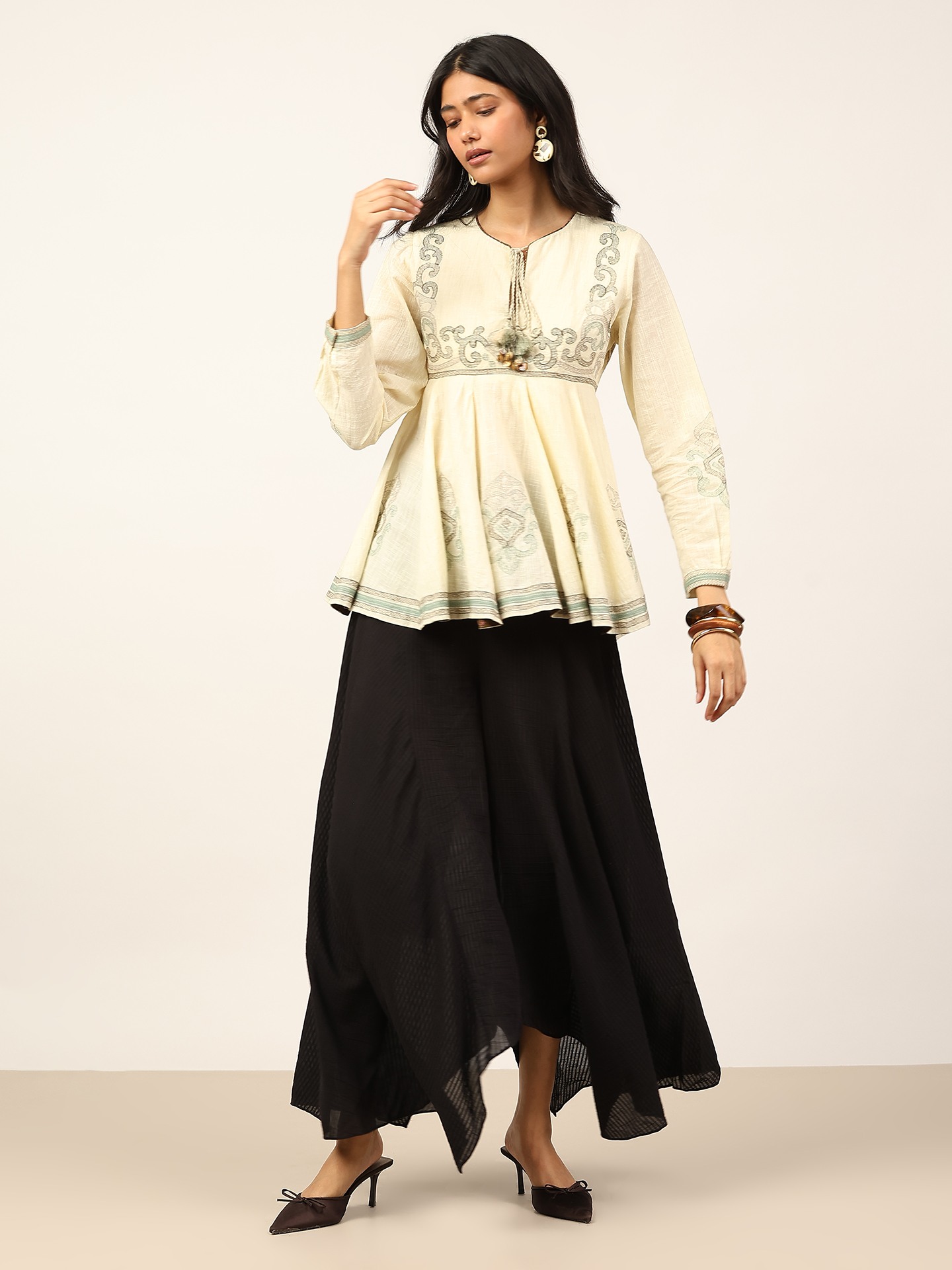 Ecru Cross Stitch Kurti